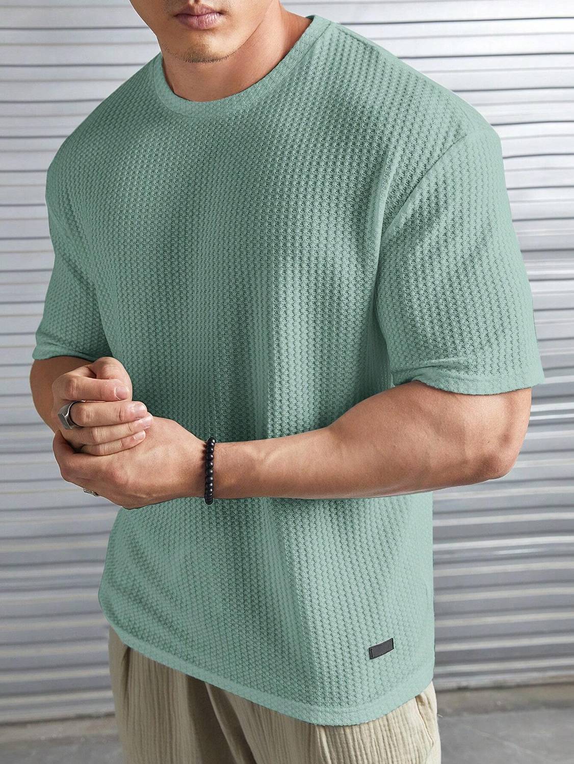 Stockton Oversized Men Printed Round Neck Polycotton Light Green