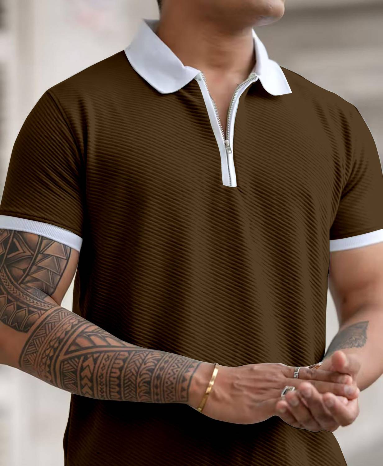 COMBRAIDED Men Polo Neck Brown T-Shirt - Image 5