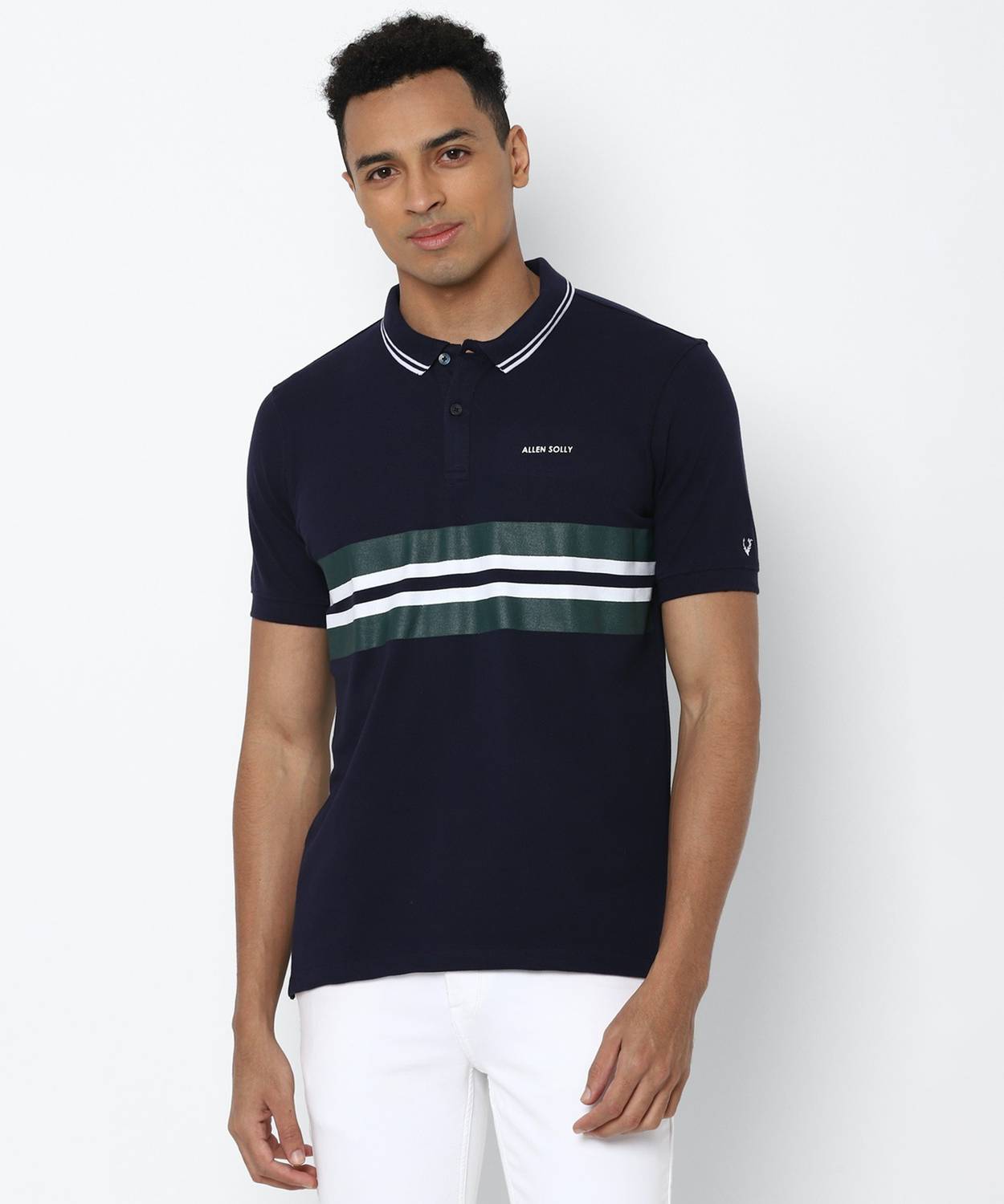 Allen Solly Striped Men Polo Neck Dark Blue T-Shirt