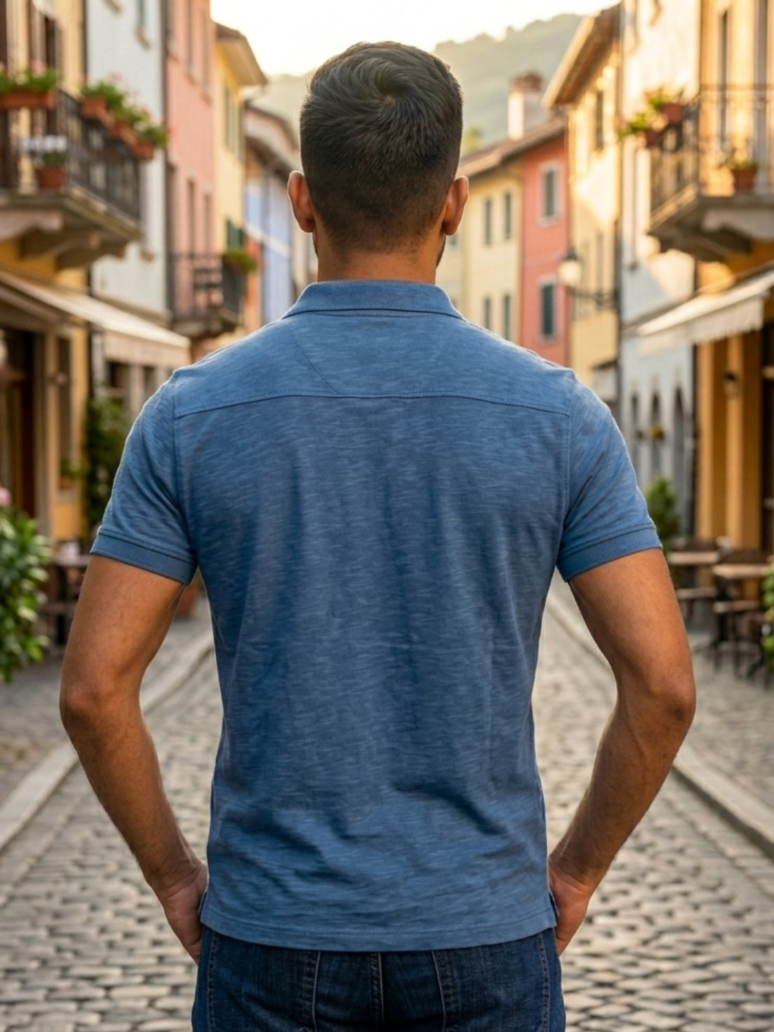Image of mount fuzi Men Solid Polo Neck Polycotton Blue T-Shirt