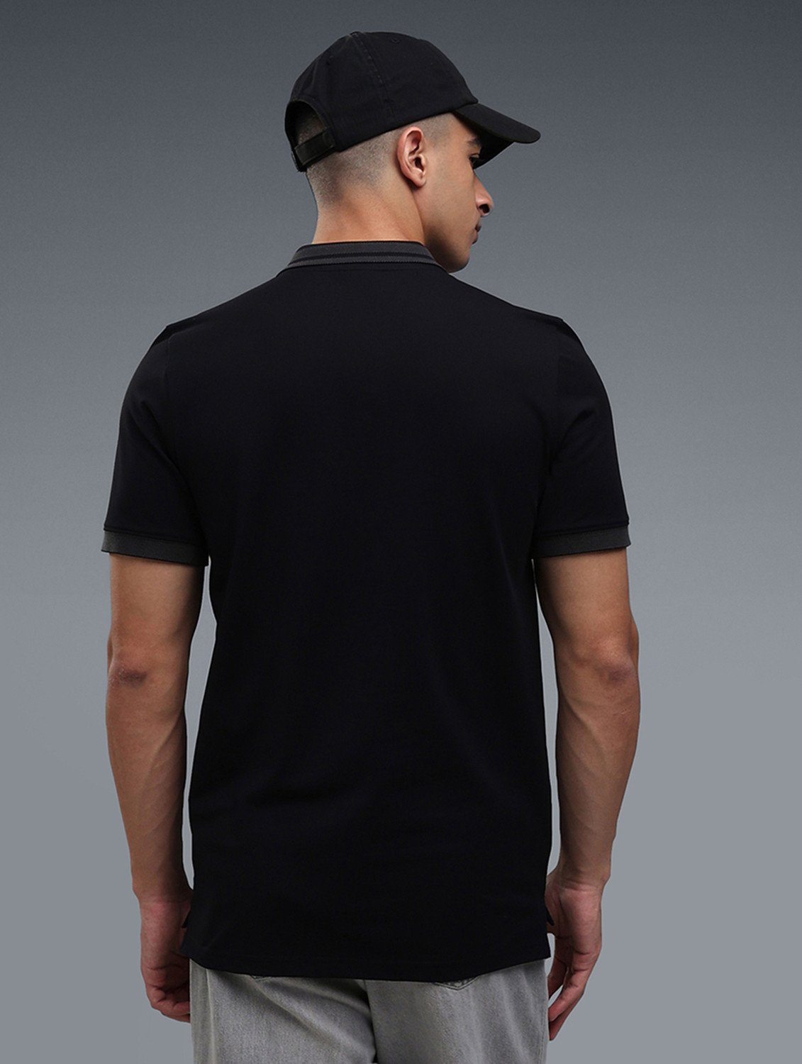 Image of PUMA Men Solid Polo Neck Cotton Blend Black T-Shirt