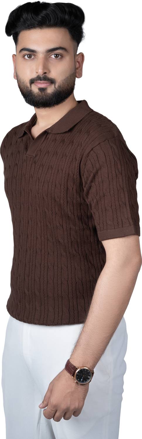 SALLT Men Polo Neck Brown T-Shirt - Image 1