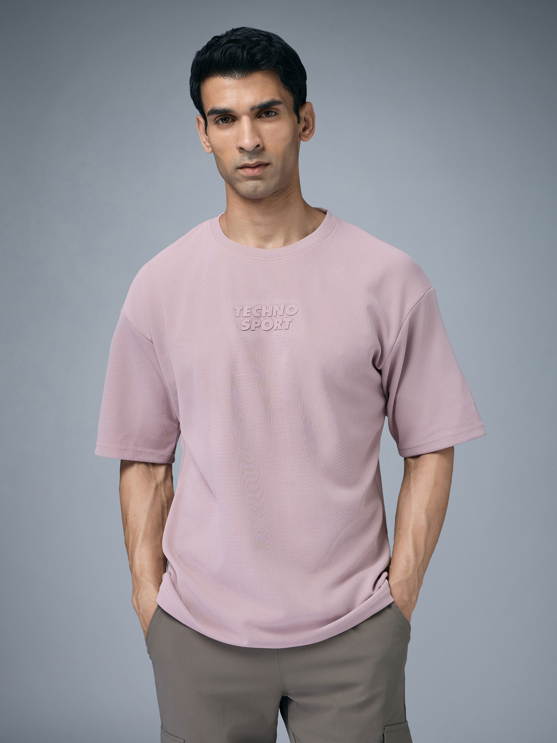 Image of TECHNOSPORT Self Design Men Round Neck Purple T-Shirt