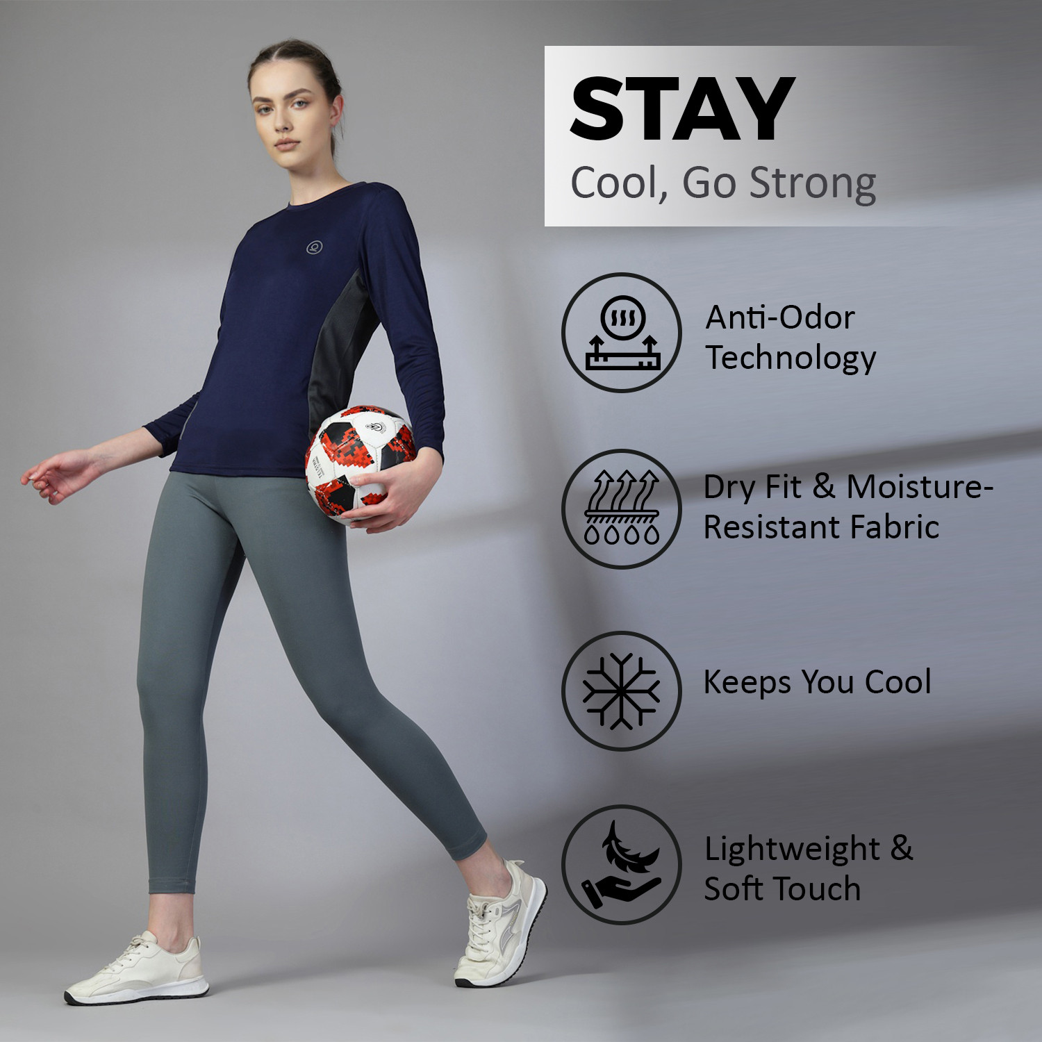 Image of CHKOKKO Solid Women Round Neck Dark Blue T-Shirt