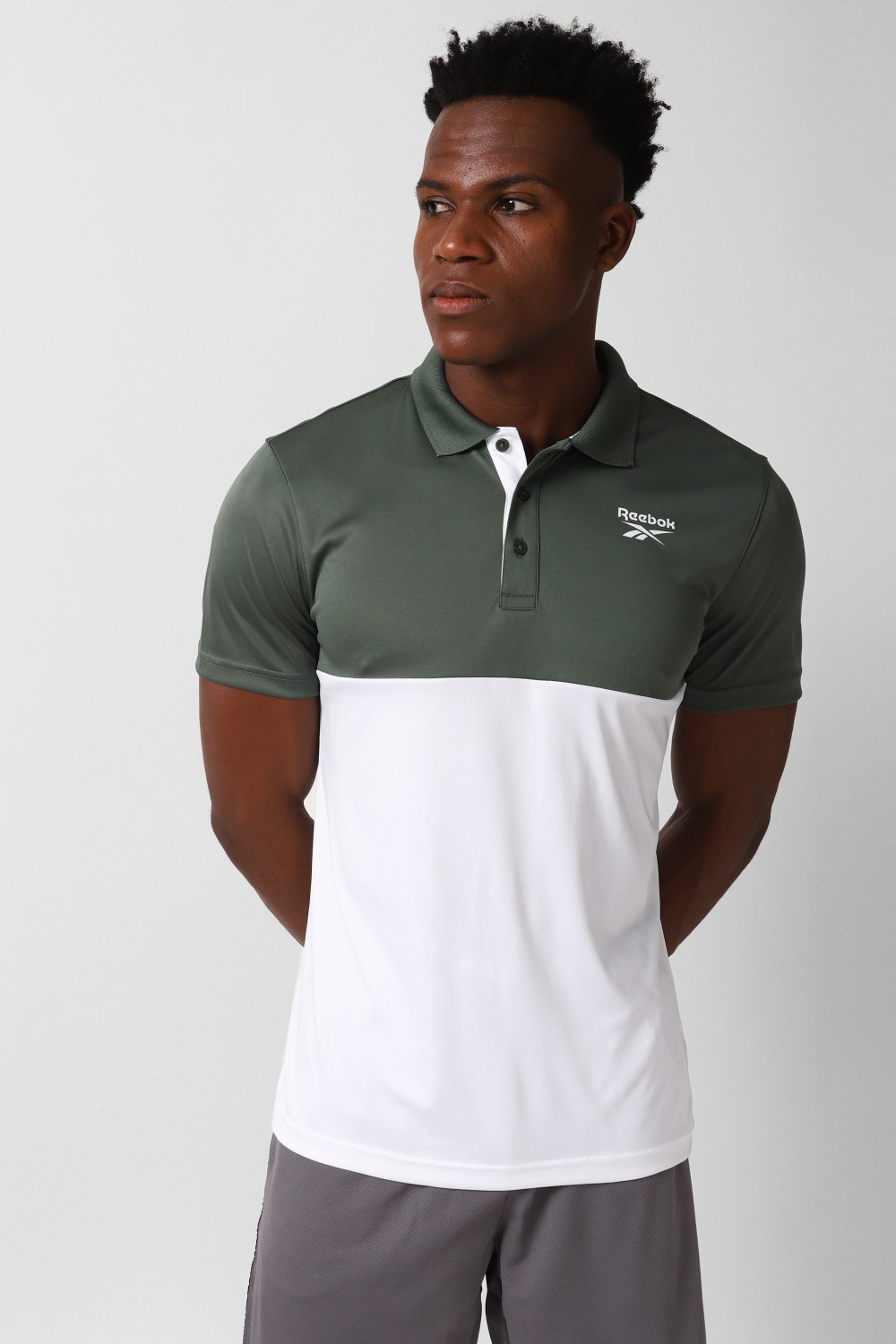 Image of REEBOK Solid Men Mandarin Collar Black T-Shirt