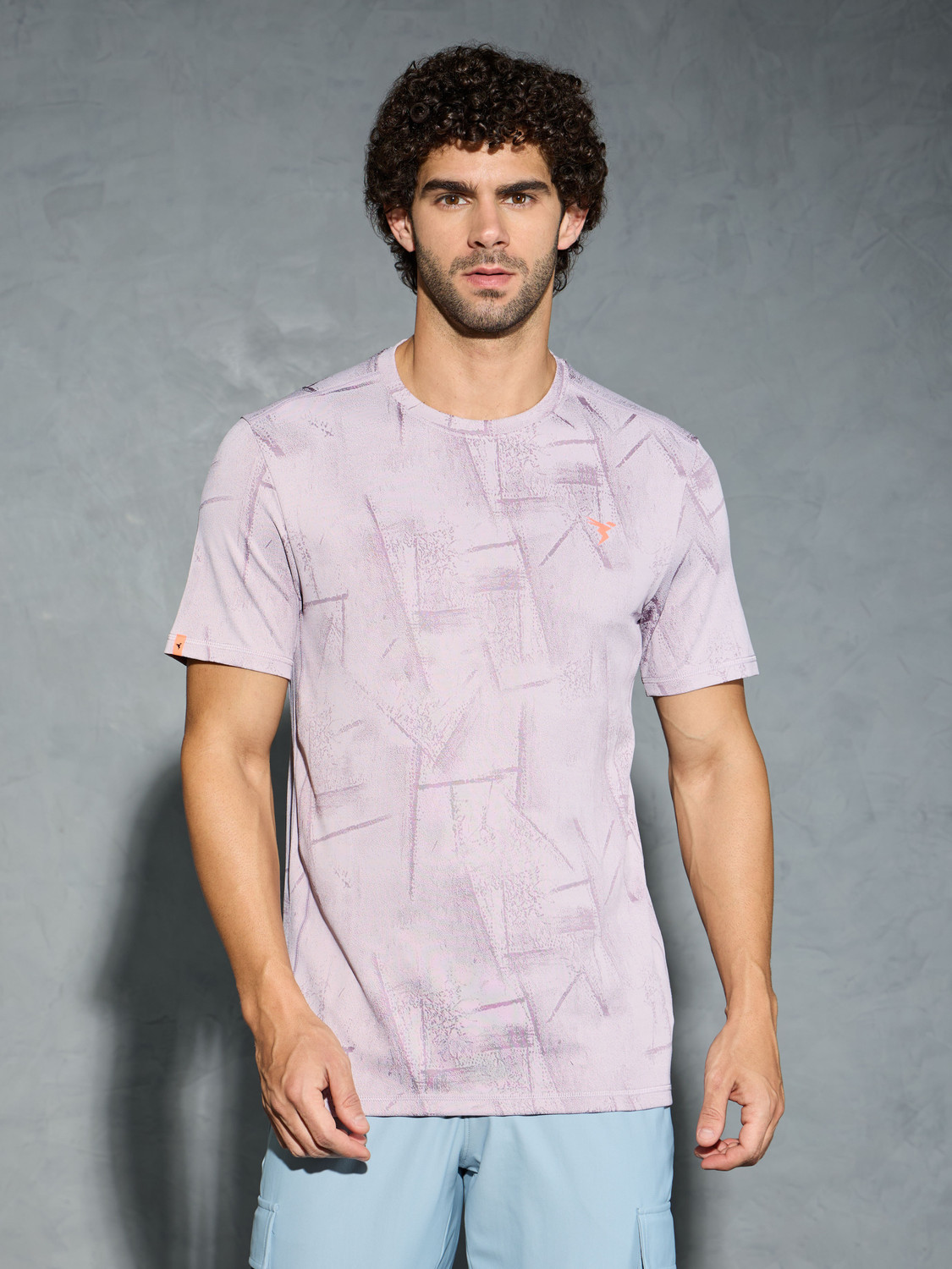 Image of TECHNOSPORT Printed Men Crew Neck Purple T-Shirt