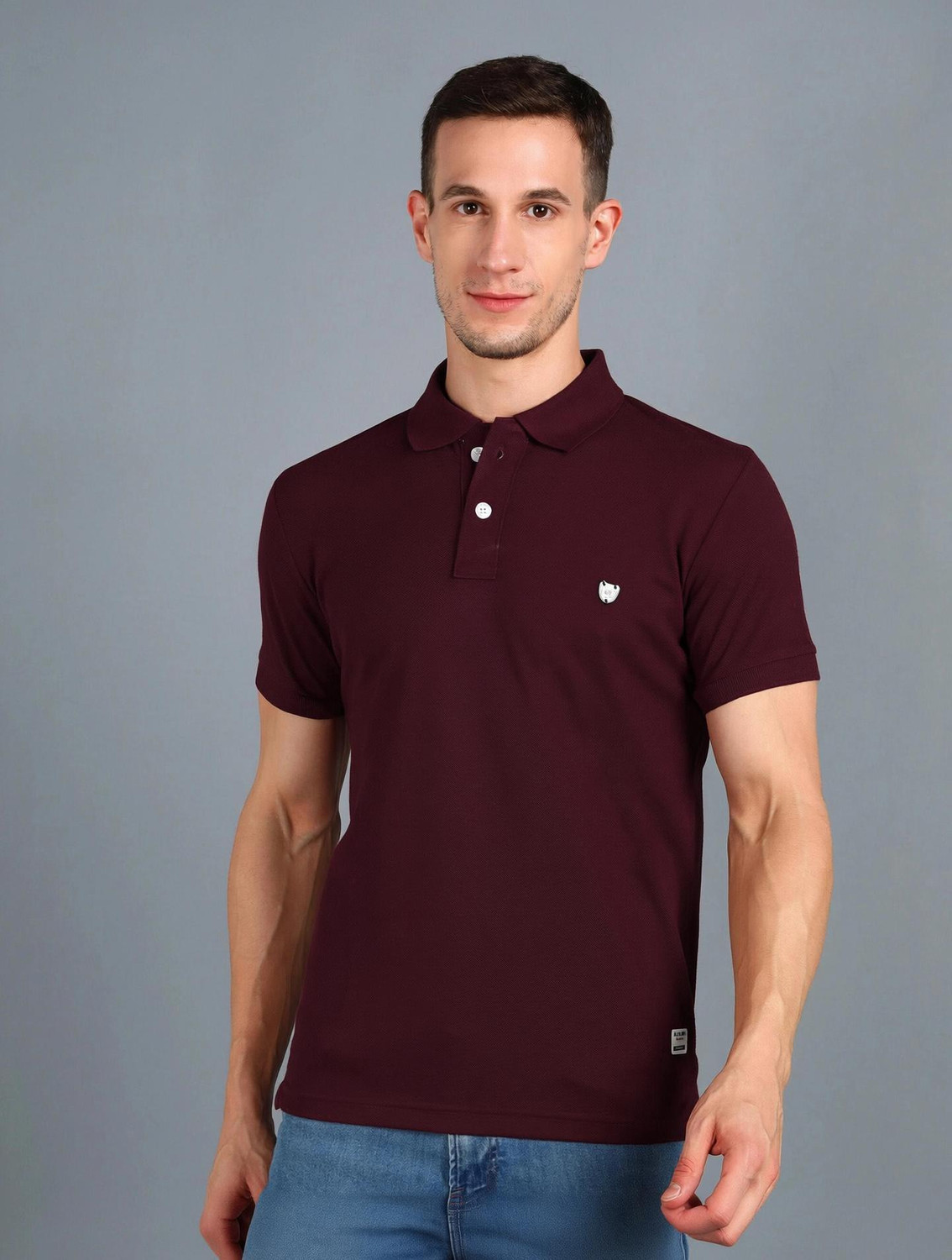 Image of Alan Jones Solid Men Polo Neck Maroon T-Shirt