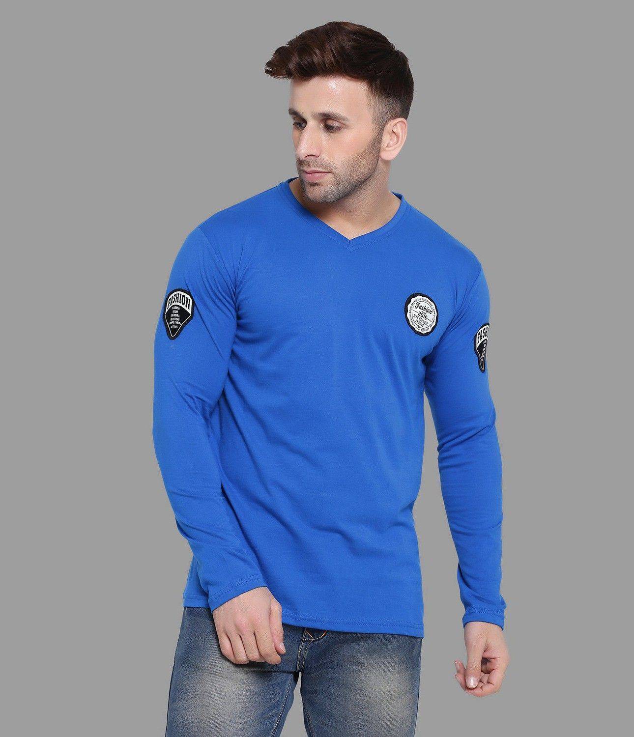 Teacherfab Printed Men V Neck Blue T-Shirt