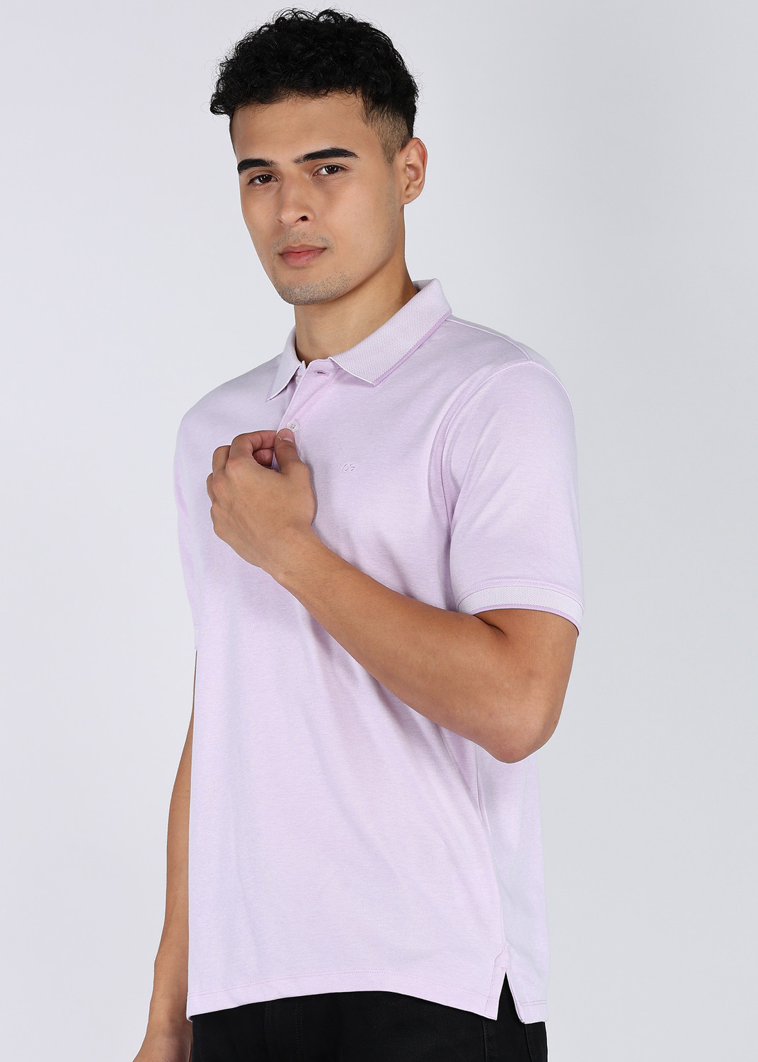 Image of PETER ENGLAND Checkered Men Polo Neck Purple T-Shirt