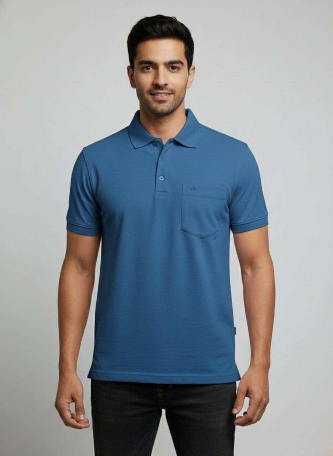 AWIBE Solid Men Polo Neck Blue T-Shirt