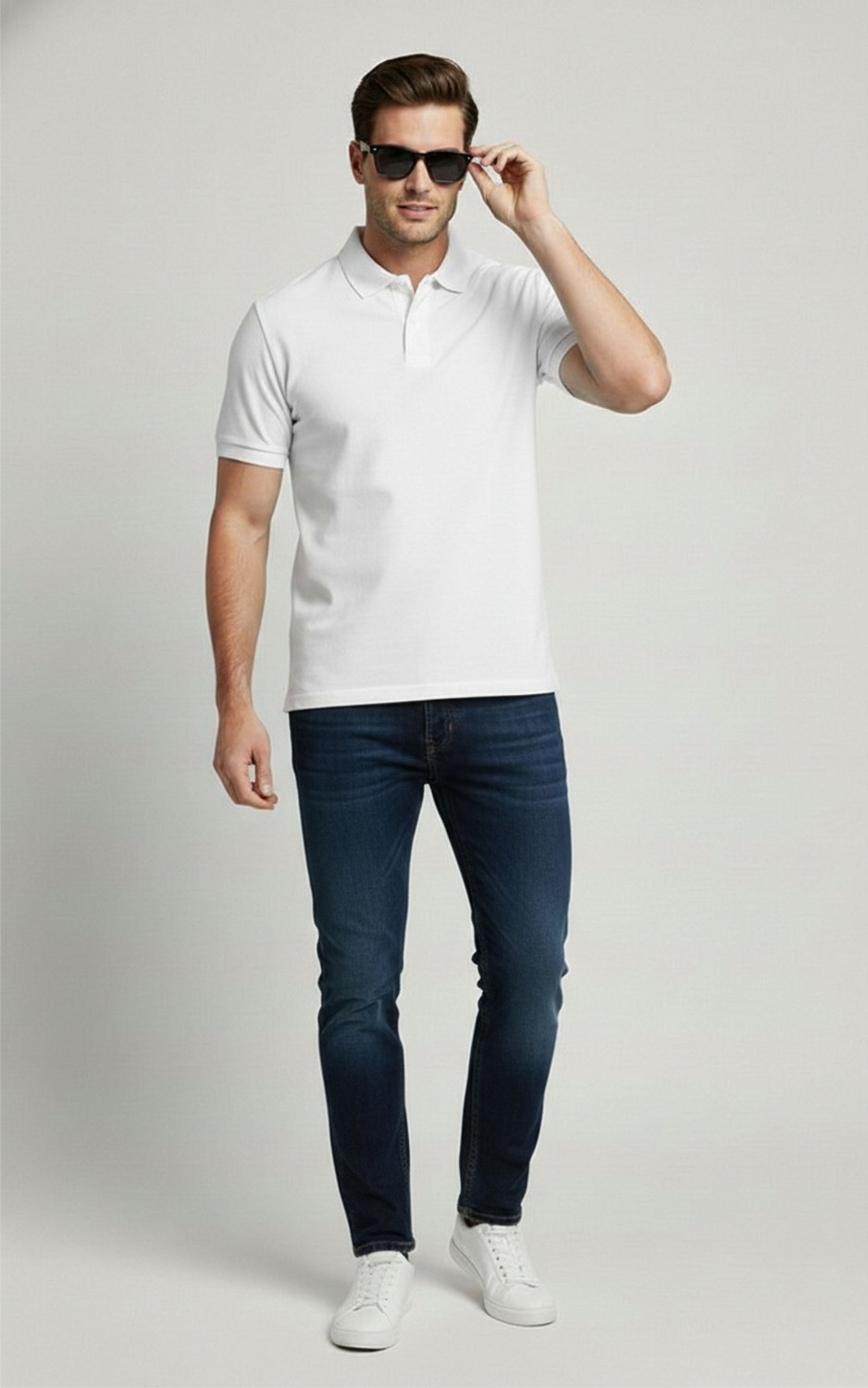Image of Polo Plus Solid Men Polo Neck White T-Shirt
