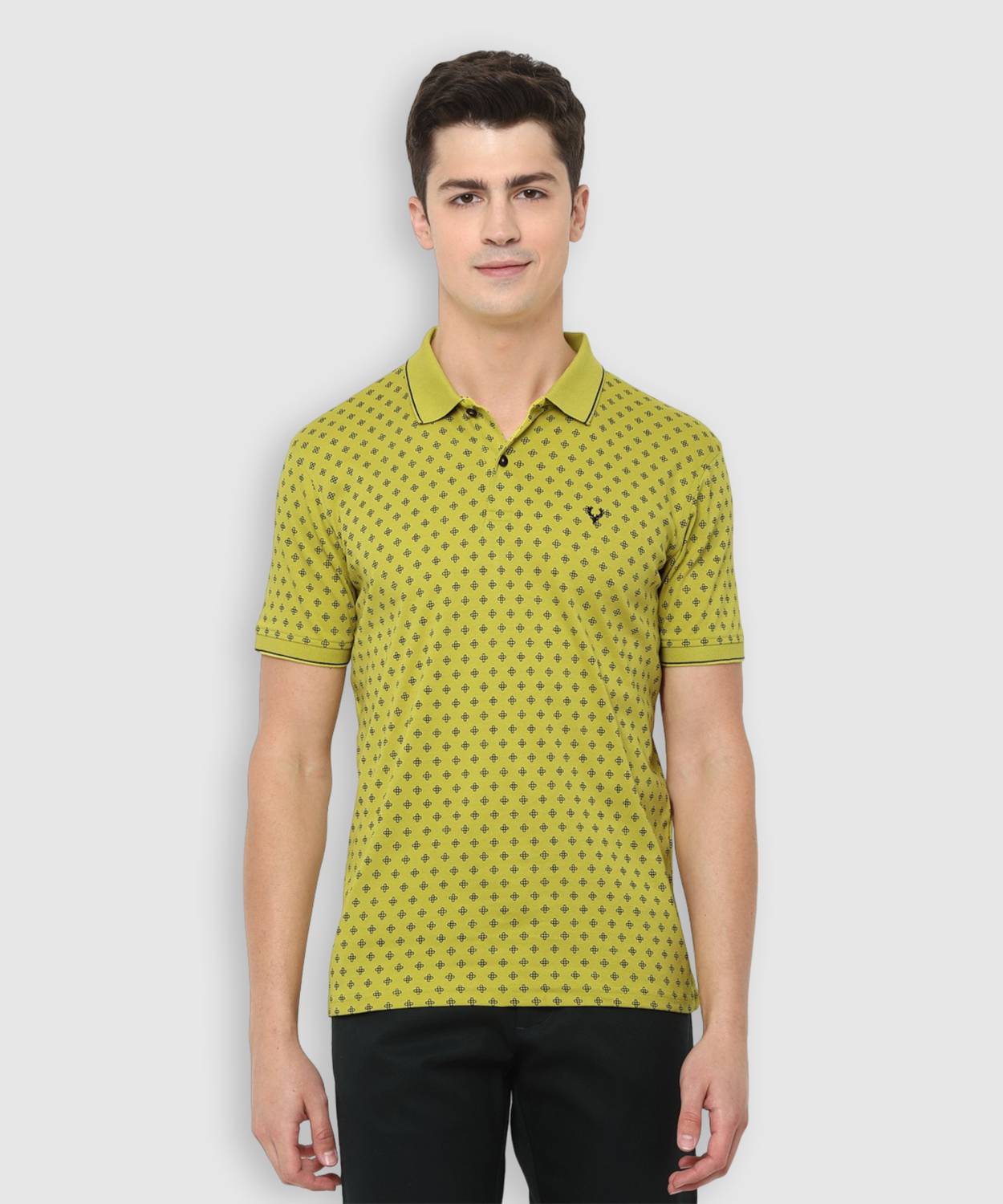 Allen Solly Printed Men Polo Neck Green, Black T-Shirt