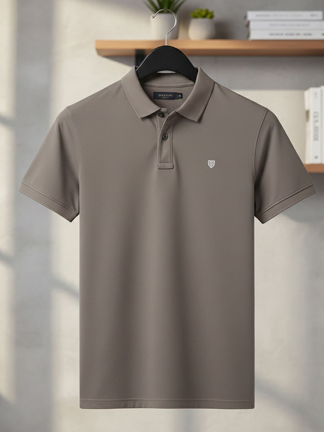 Image of SZN Self Design Men Polo Neck Grey T-Shirt