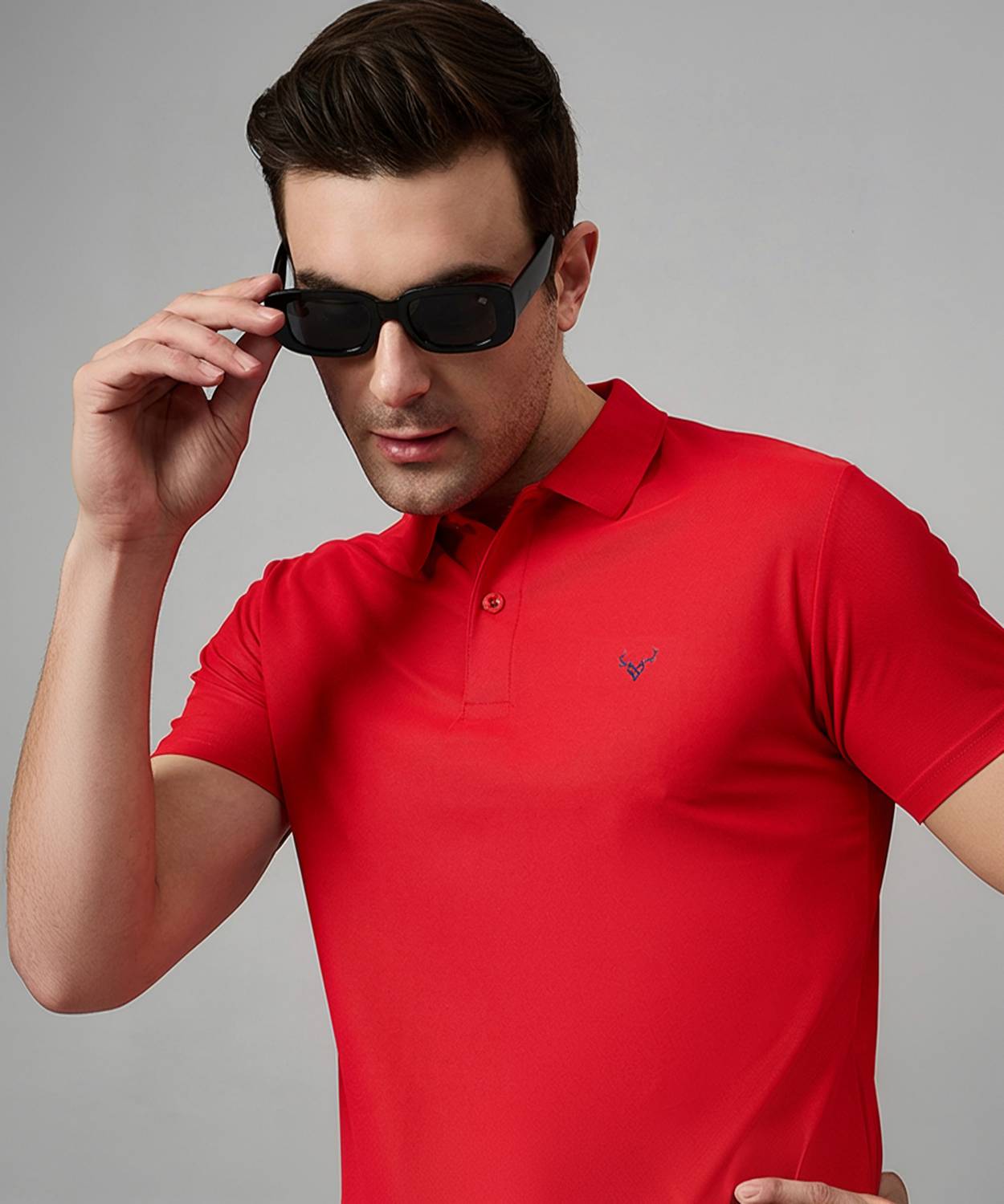 BRONATION Solid Men Polo Neck Red T-Shirt