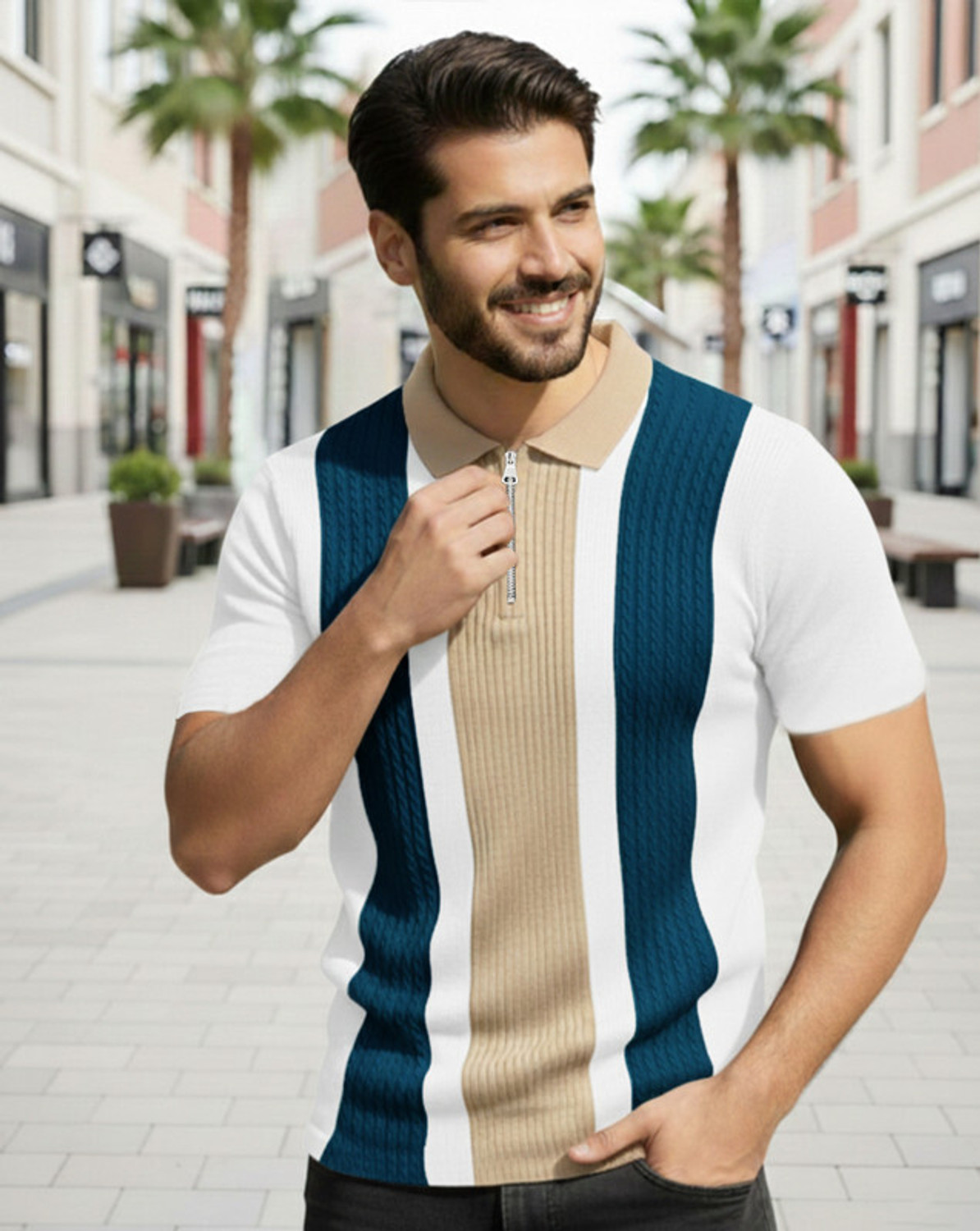Image of ENITOR Self Design Men Polo Neck Blue T-Shirt