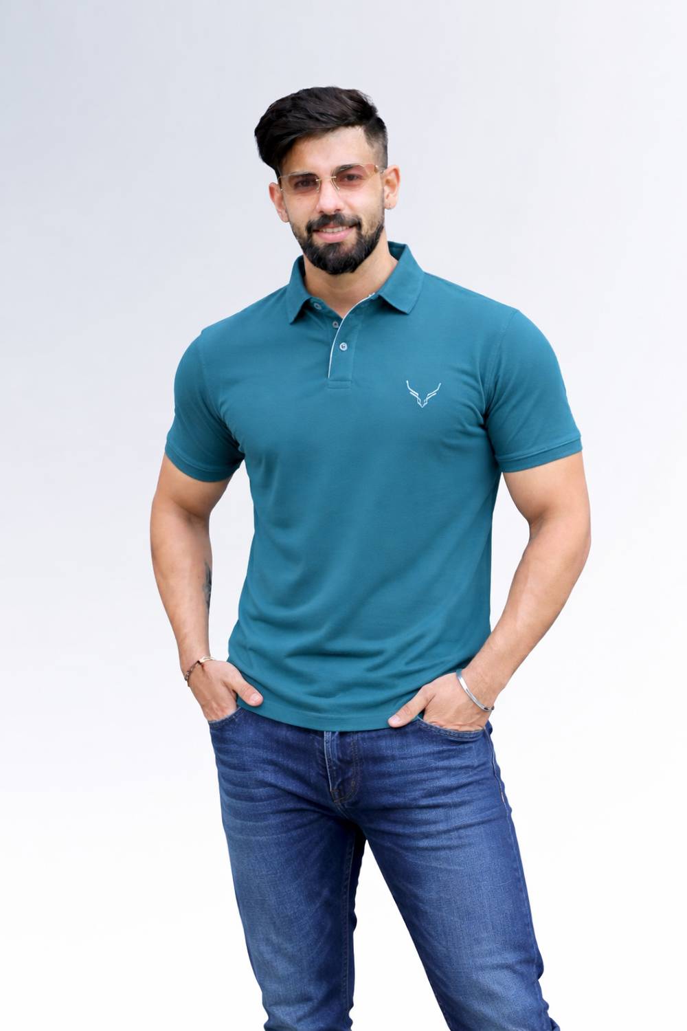 AVRIE Self Design Men Polo Neck Light Green T-Shirt