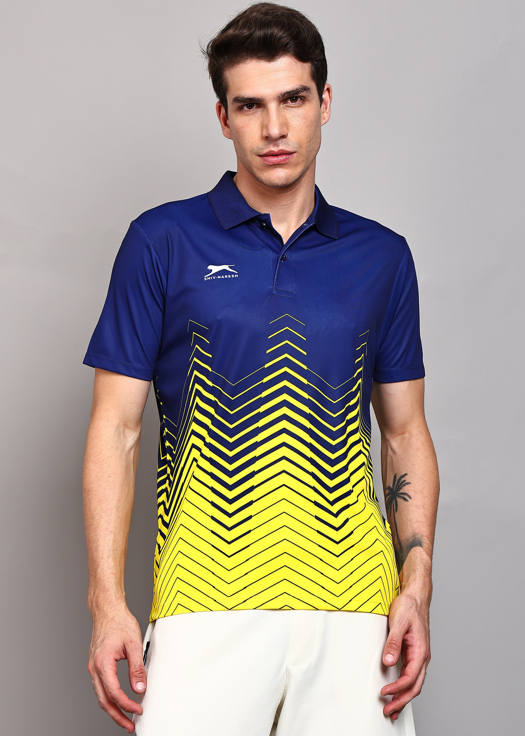 Image of Shiv Naresh Men Printed Polo Neck Polyester Multicolor T-Shirt
