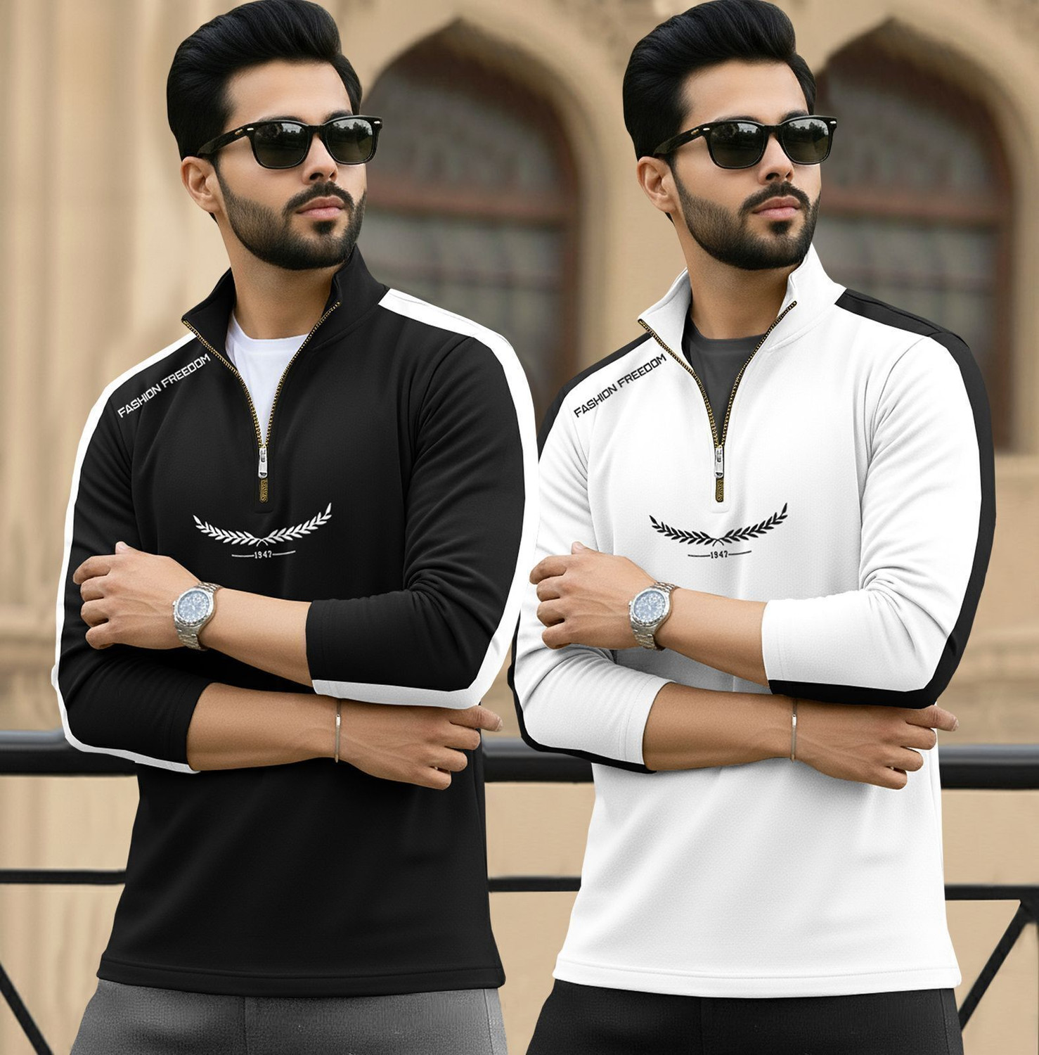 Image of TRIPR Printed Men Henley Neck Black, White T-Shirt
