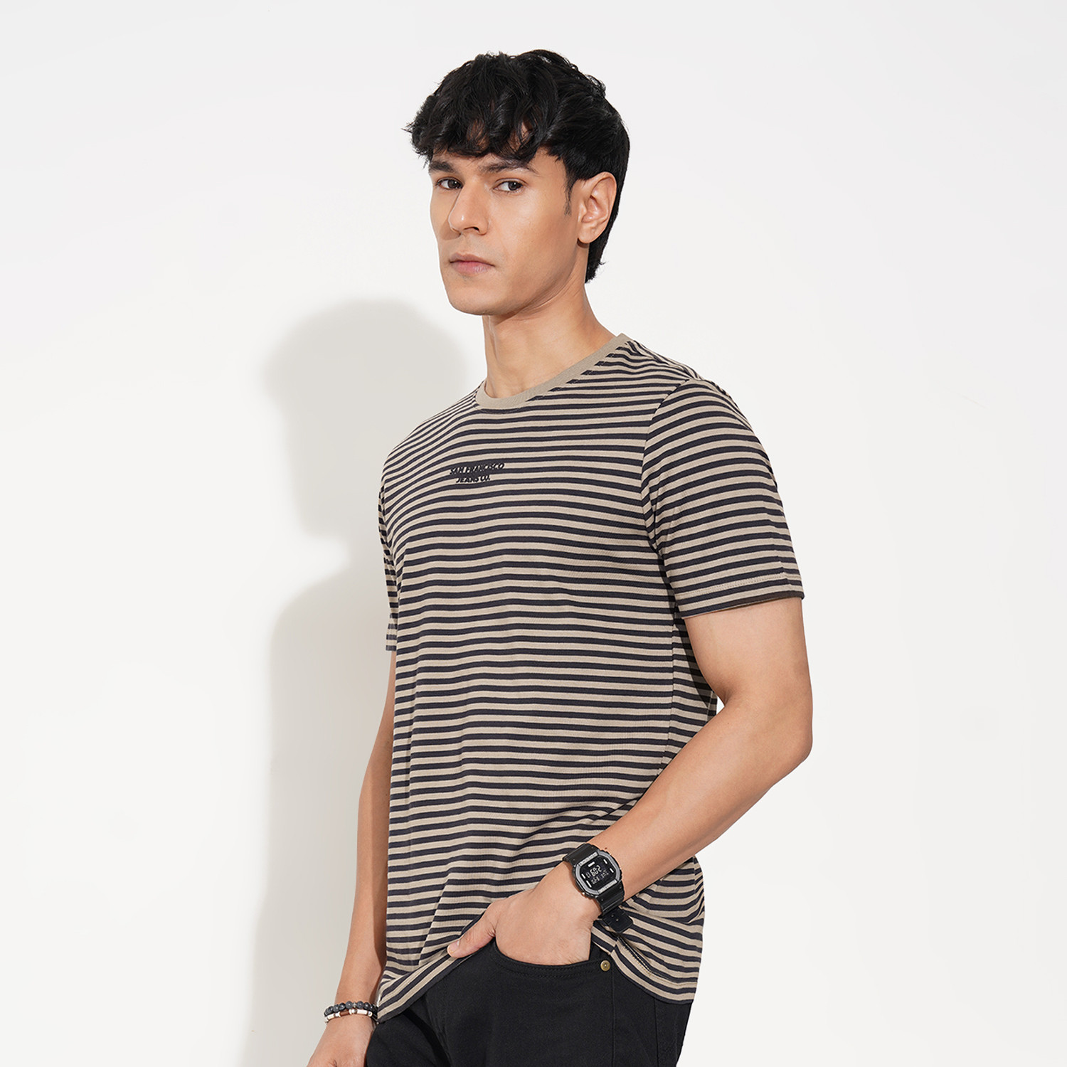 Image of SF Jeans by Pantaloons Striped Men Round Neck Multicolor T-Shirt