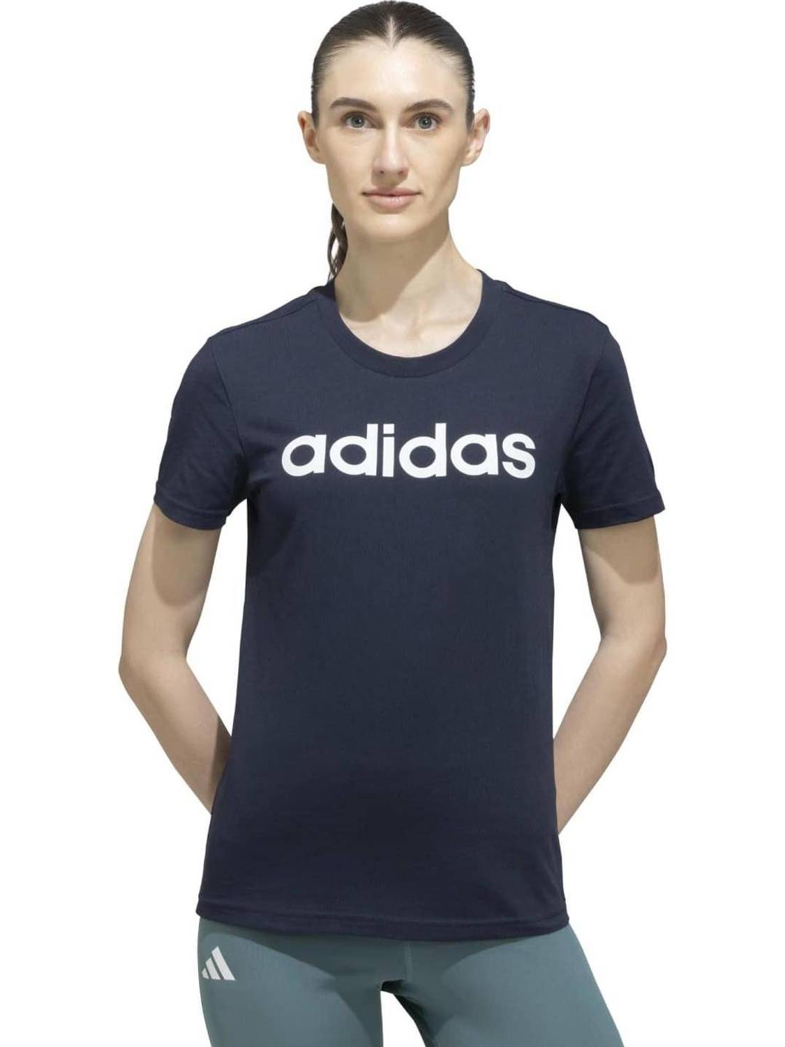 ADIDAS Printed Women Round Neck Blue T-Shirt