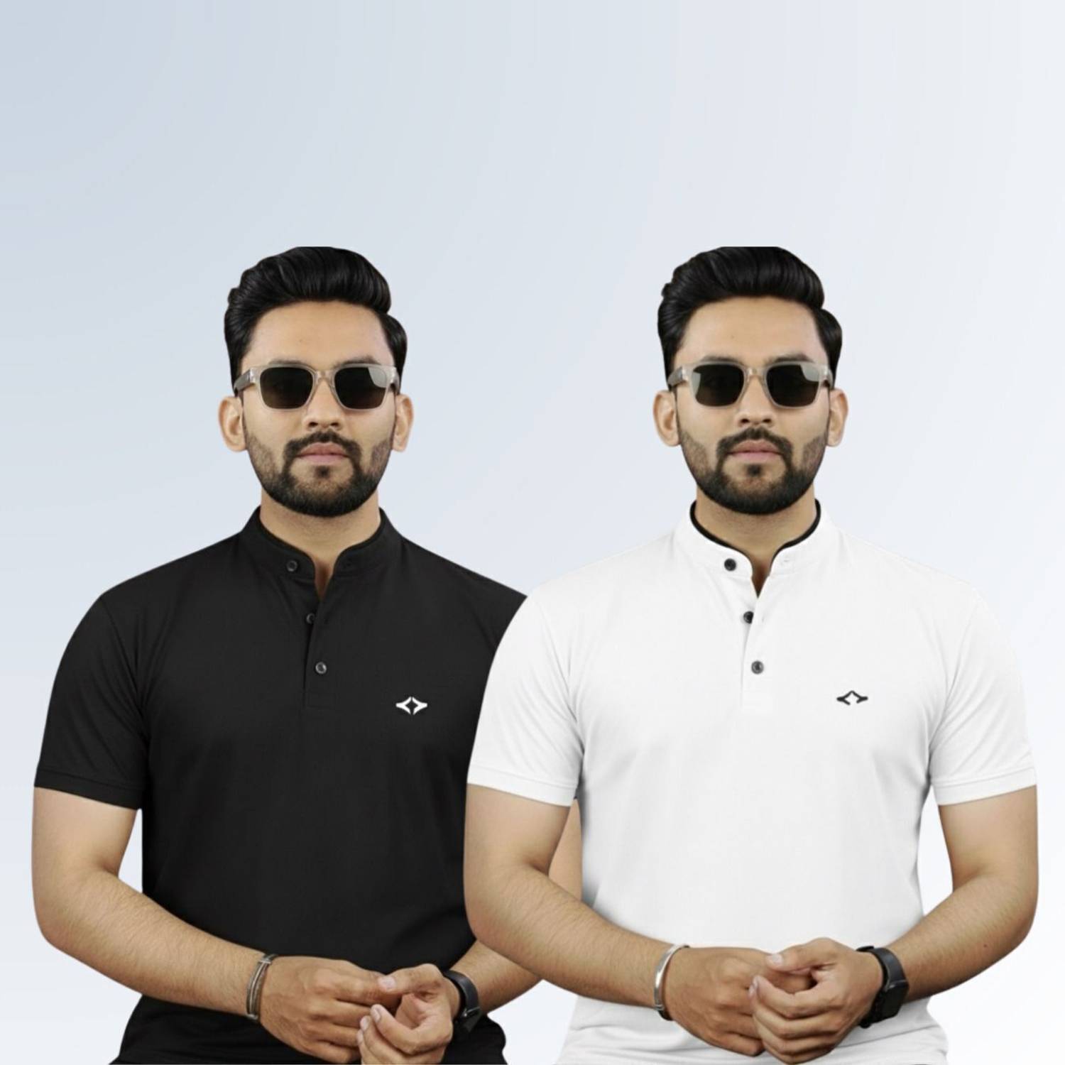 BUFFARO Solid Men Mandarin Collar Multicolor T-Shirt