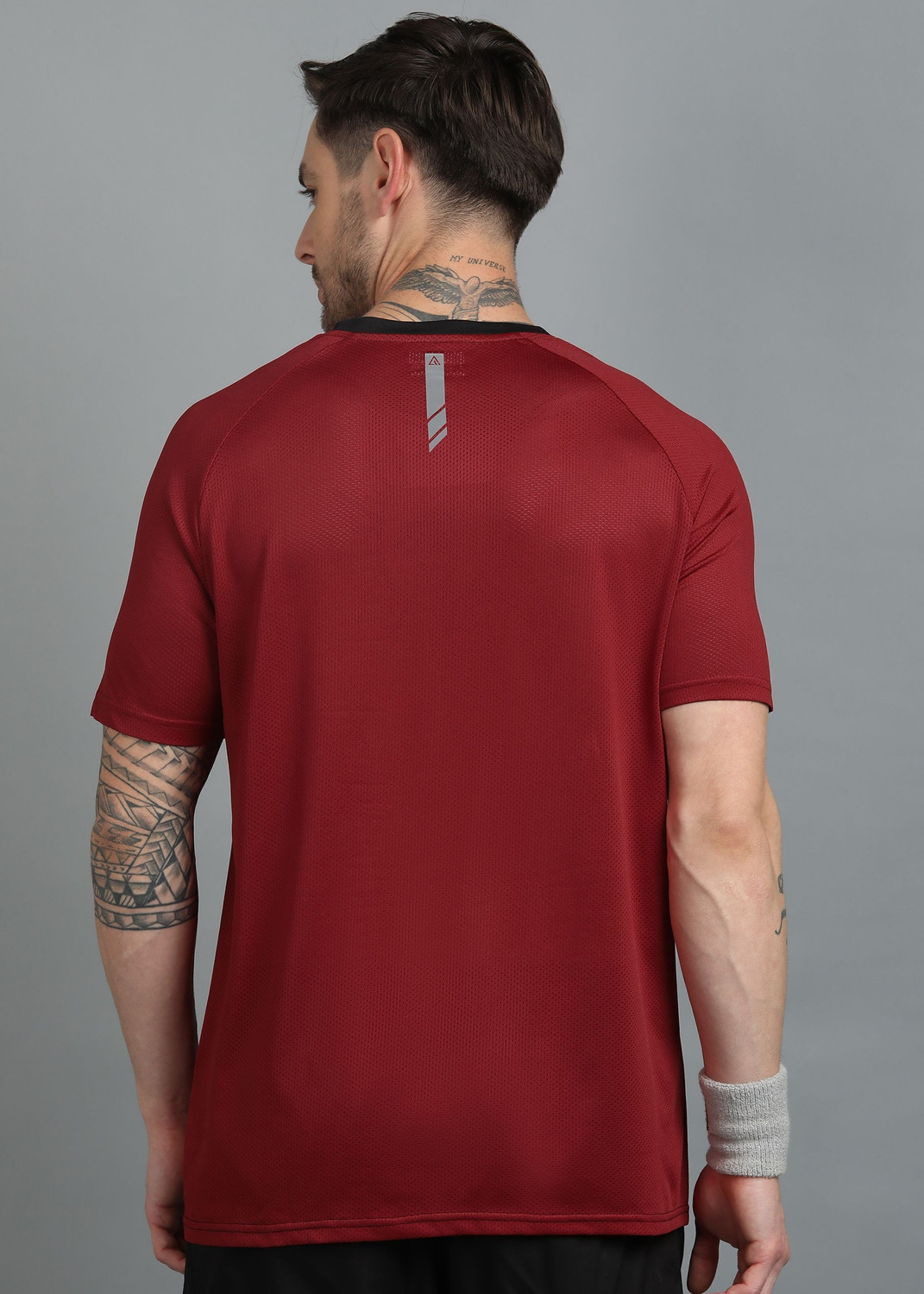 Image of Adrenex Colorblock Men Round Neck Black, Maroon T-Shirt