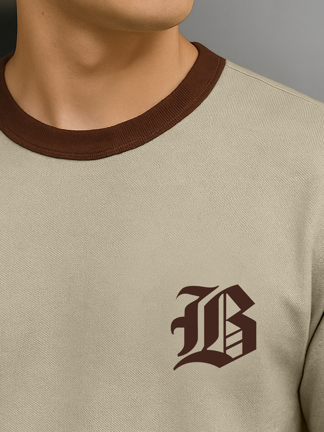 Image of MANIAC Graphic Print Men Round Neck Beige, Brown T-Shirt