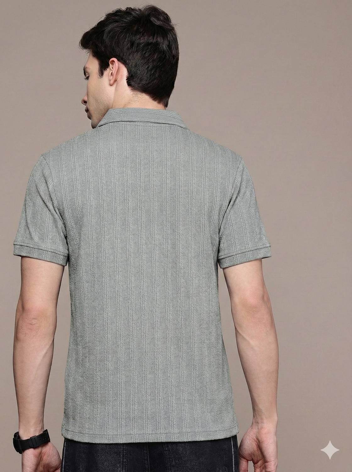 COMBRAIDED Men Grey Polo Neck T-Shirt - Image 2