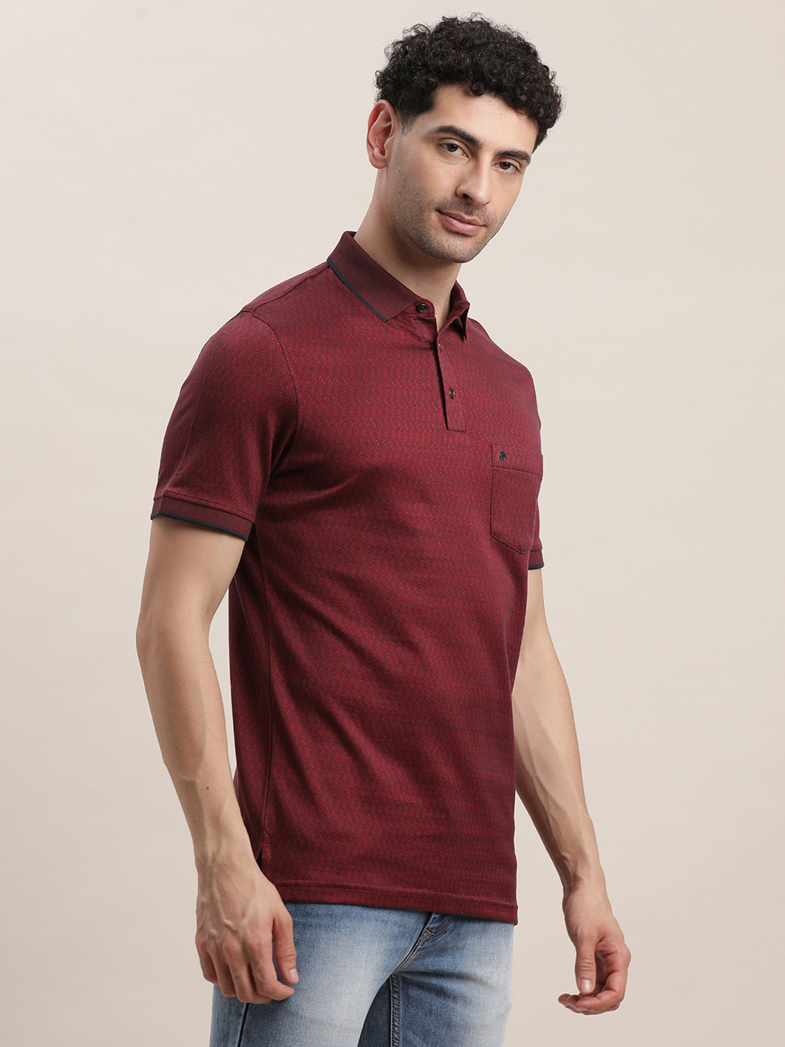 Image of TURTLE Self Design Men Polo Neck Maroon T-Shirt