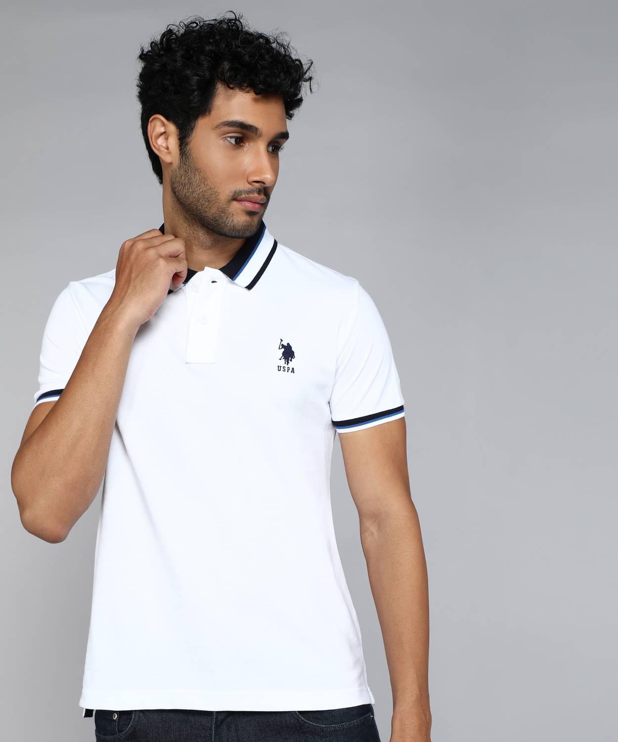 U.S. POLO ASSN. Men Solid Polo Neck Pure Cotton White T-Shirt