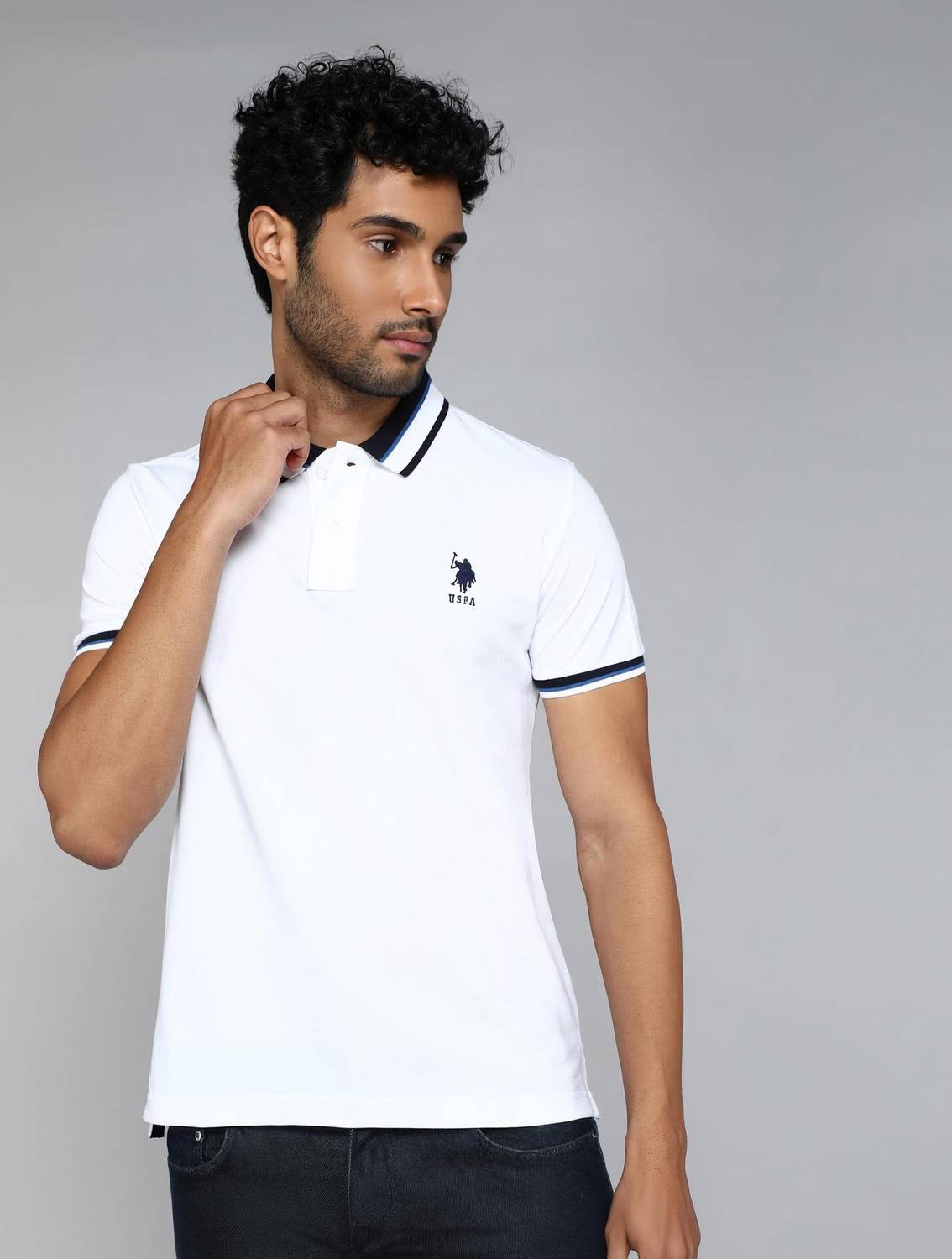 U.S. POLO ASSN. Solid Men Polo Neck White T-Shirt