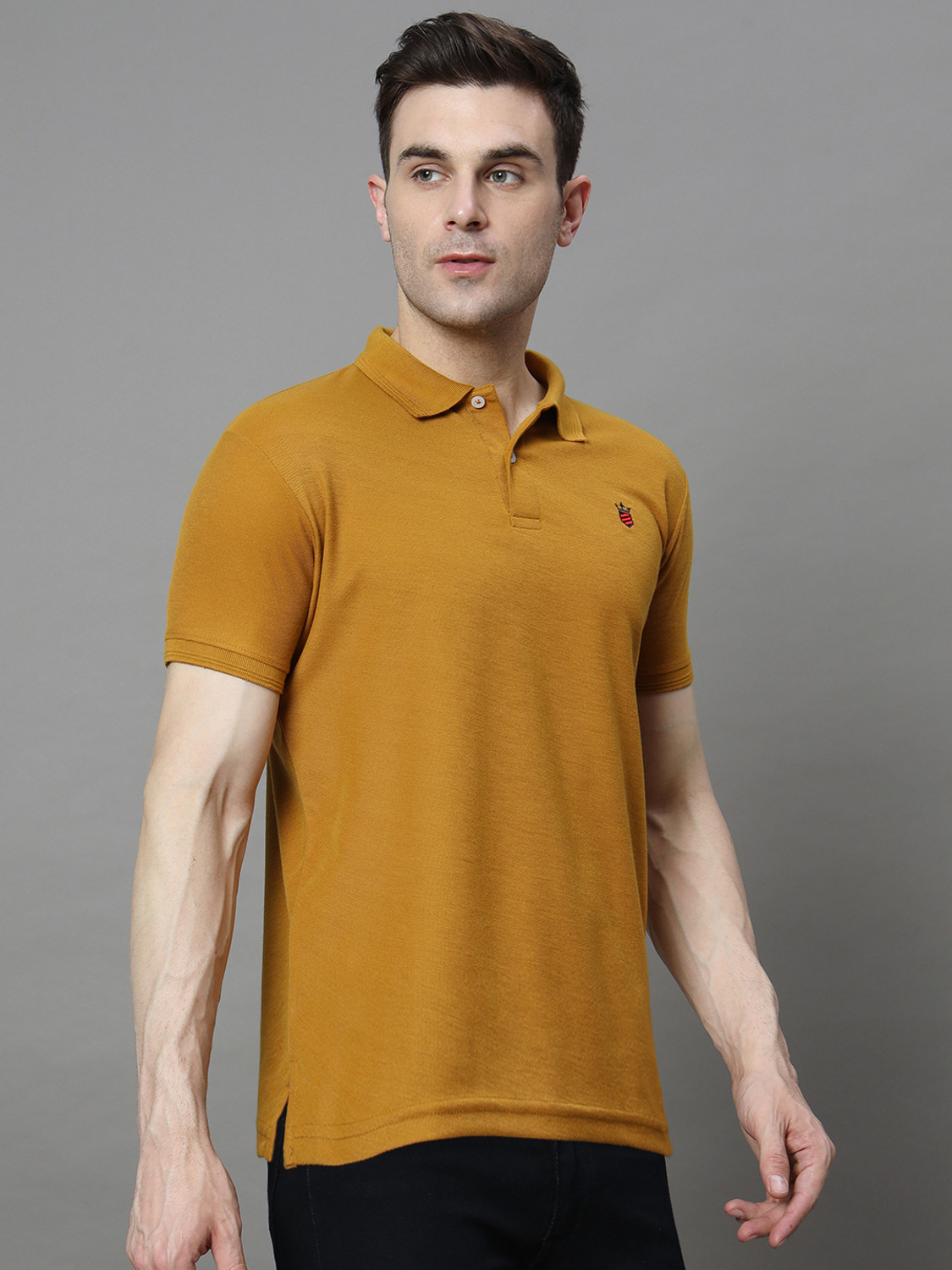 Image of RARHANPREMIUM Solid Men Polo Neck Yellow T-Shirt