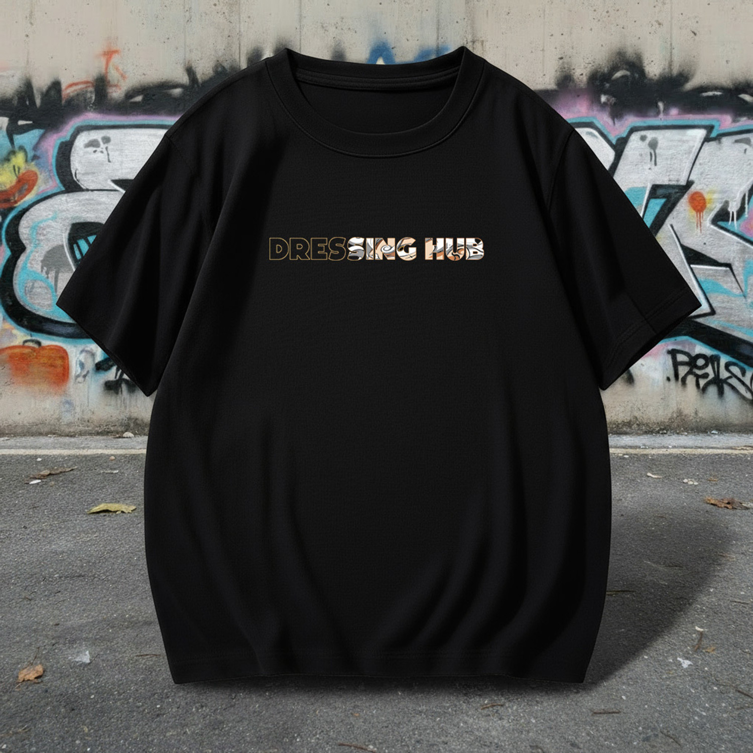 Image of DRESSING HUB Graphic Print Men Round Neck Black T-Shirt