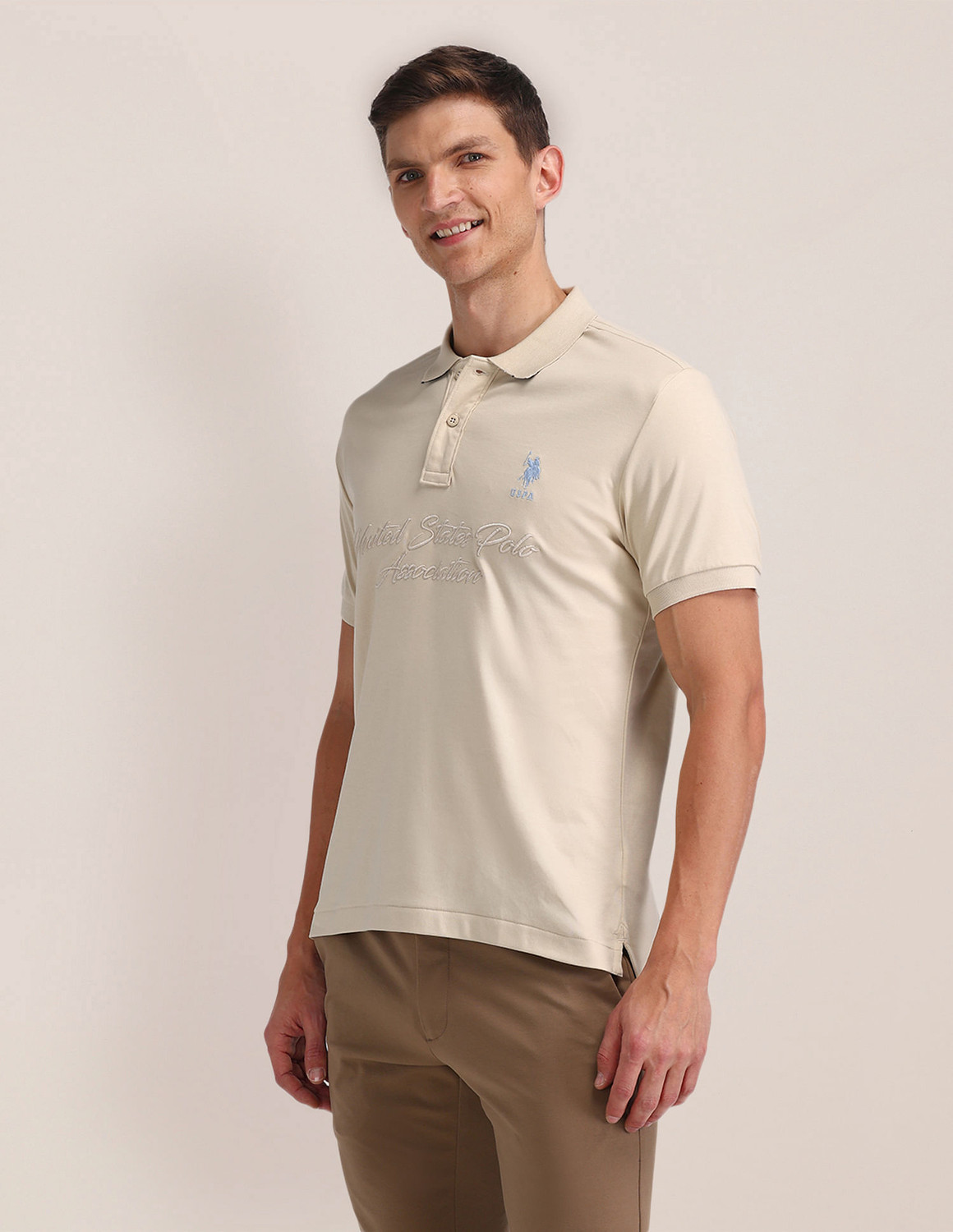 Image of U.S. POLO ASSN. Solid Men Polo Neck Brown T-Shirt