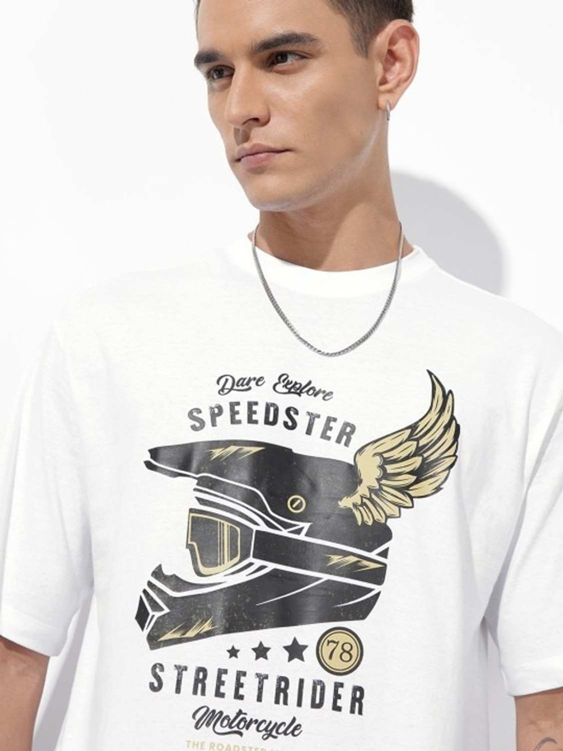 Image of Roadster Graphic Print Men Round Neck White T-Shirt