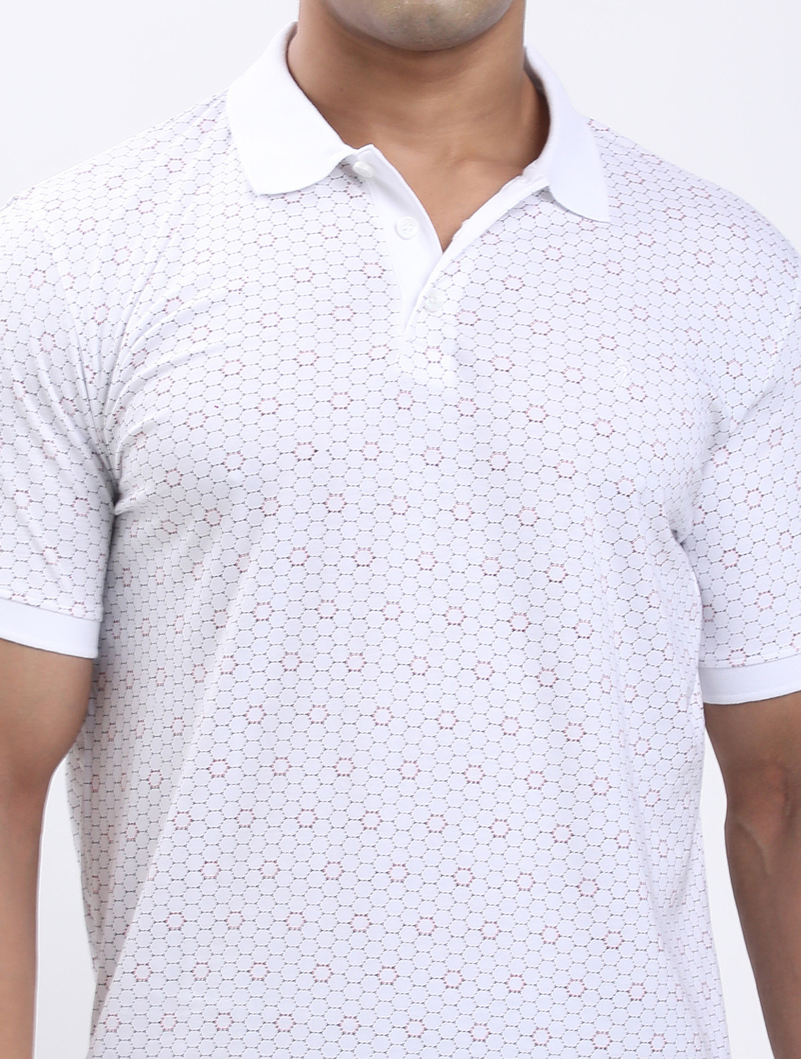 Image of INDIAN TERRAIN Printed Men Polo Neck White T-Shirt
