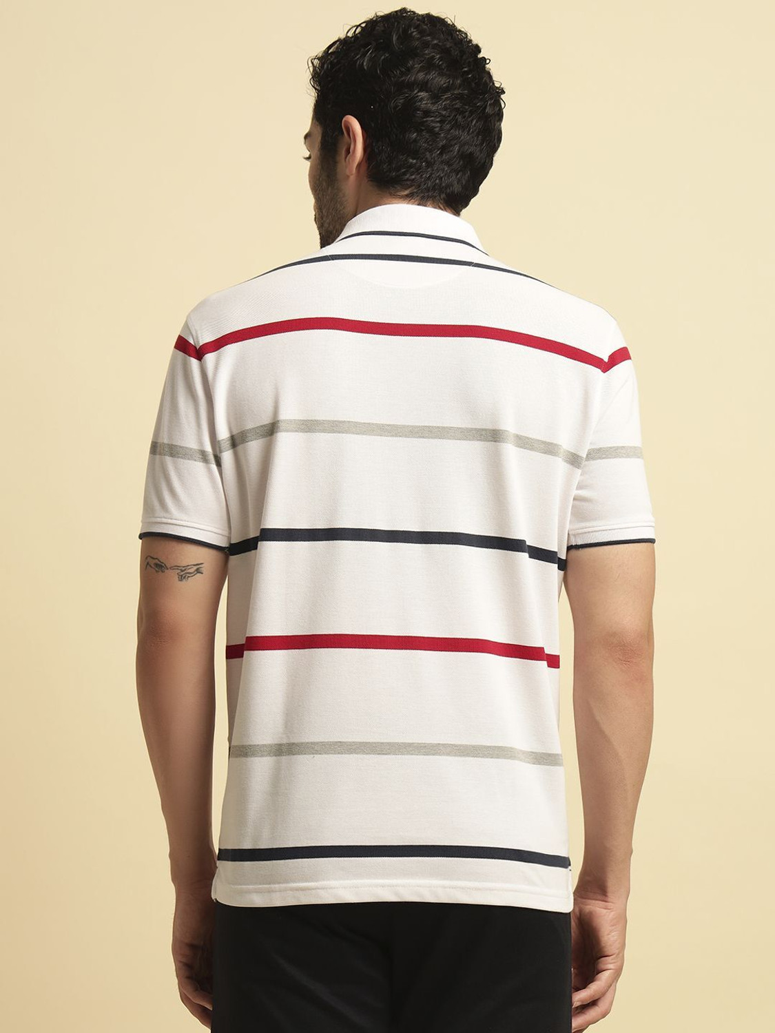 Image of CANTABIL Striped Men Polo Neck White T-Shirt