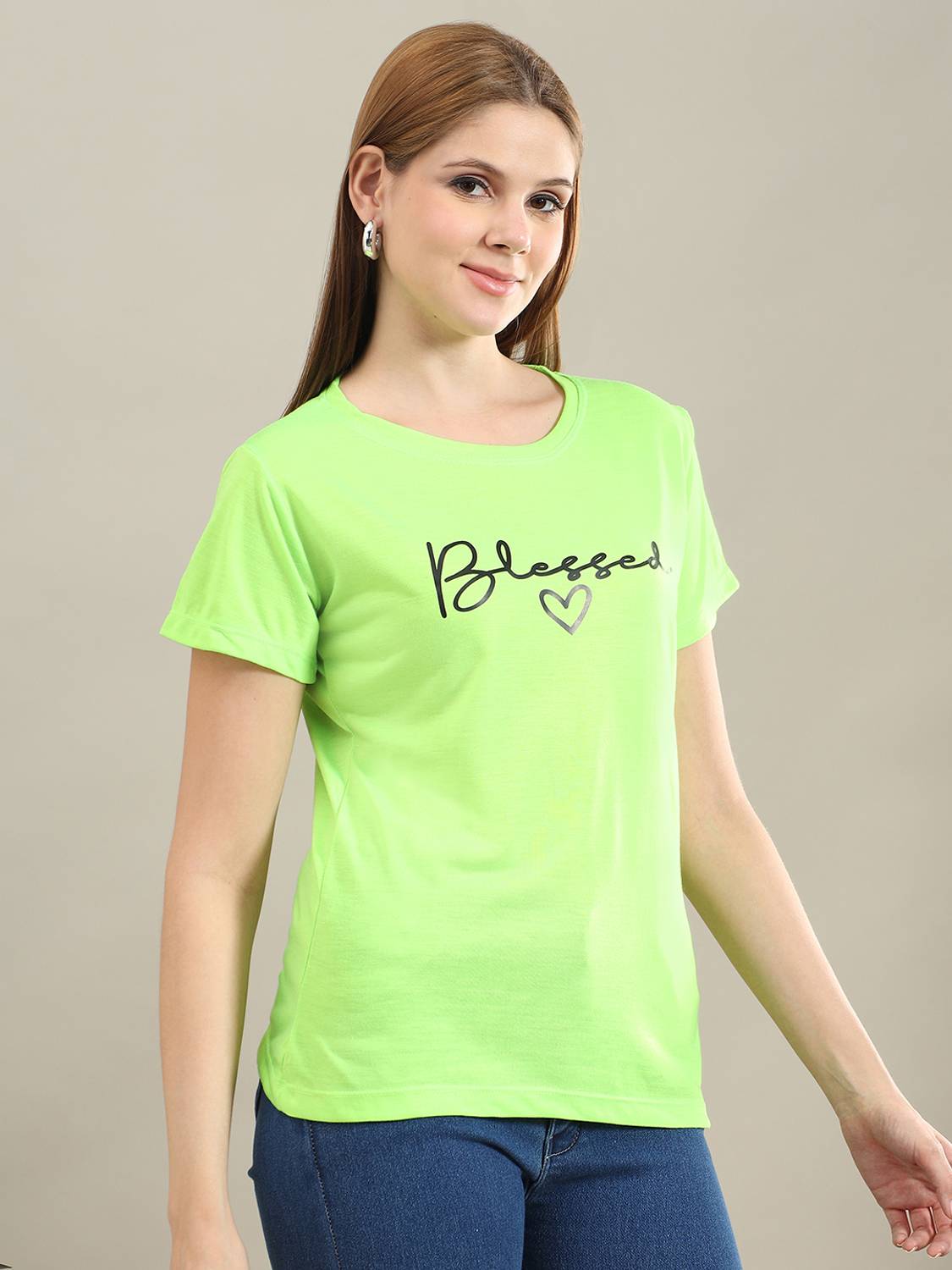 bearbrother Printed Women Round Neck Green T-Shirt