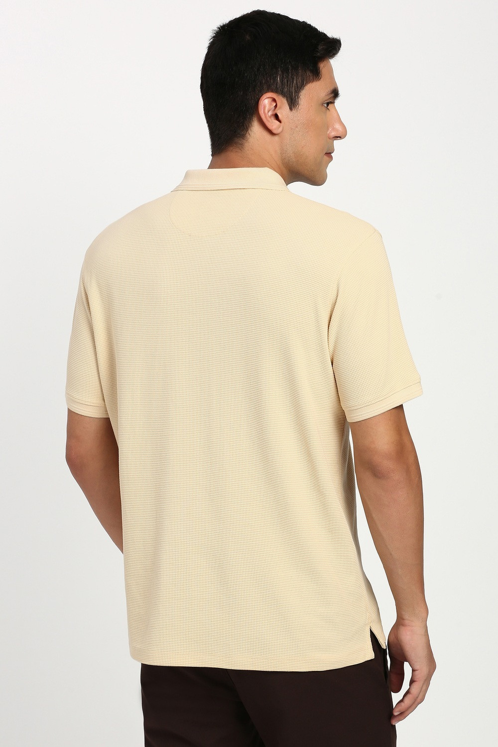 Image of PETER ENGLAND Solid Men Polo Neck Beige T-Shirt