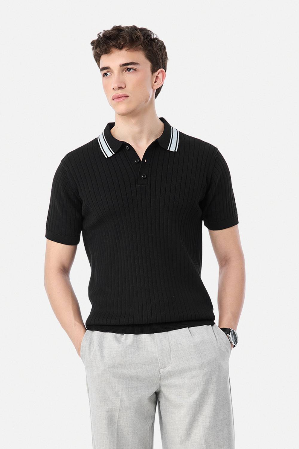 Snitch Solid Men Polo Neck Black T-Shirt