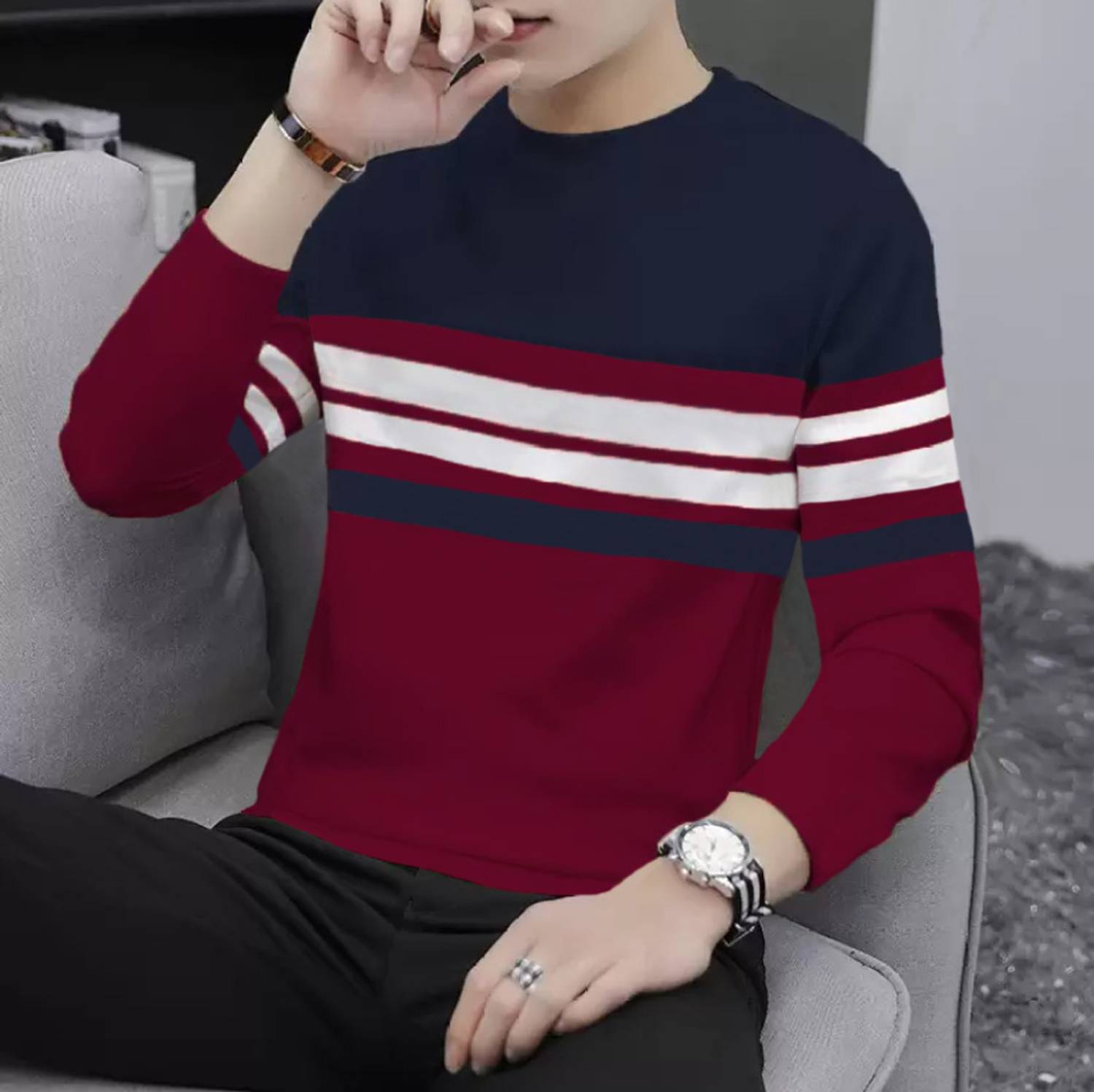 Try This Men Colorblock Round Neck Cotton Blend Maroon T-Shirt