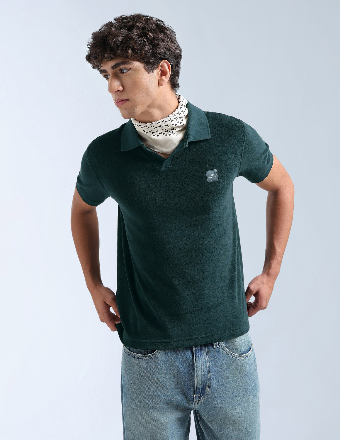 Image of FLYING MACHINE Solid Men Polo Neck Green T-Shirt