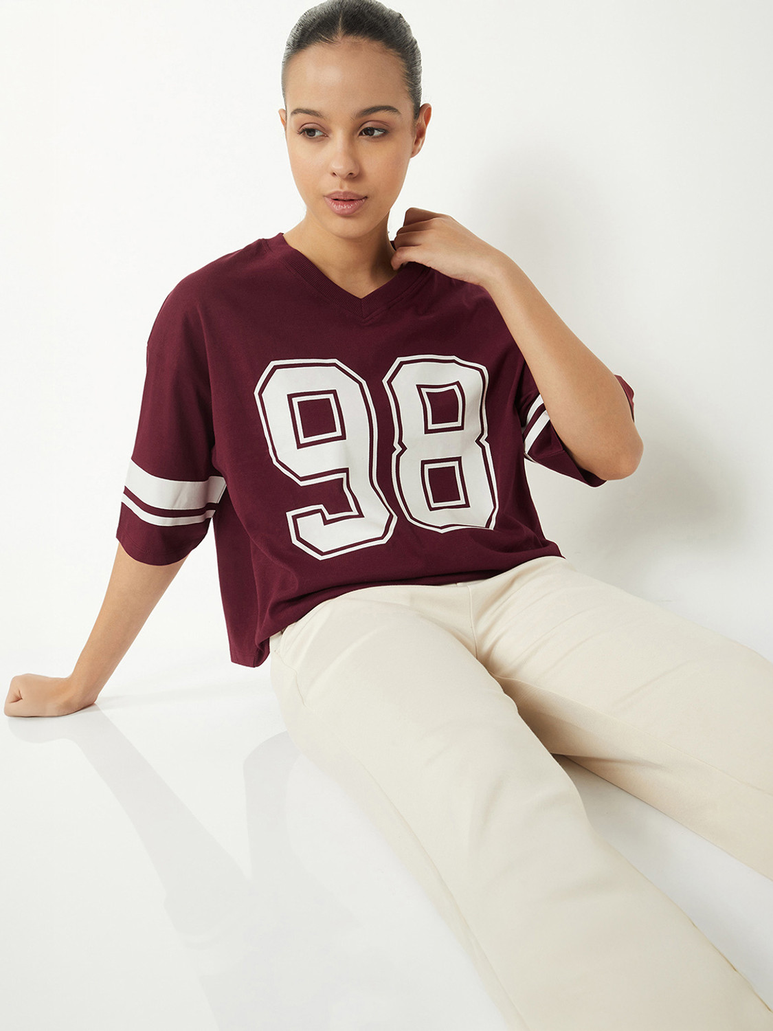 Image of MAX Printed Women Round Neck Purple T-Shirt