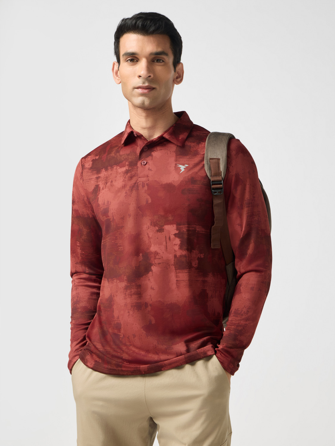 Image of TECHNOSPORT Self Design Men Polo Neck Red T-Shirt