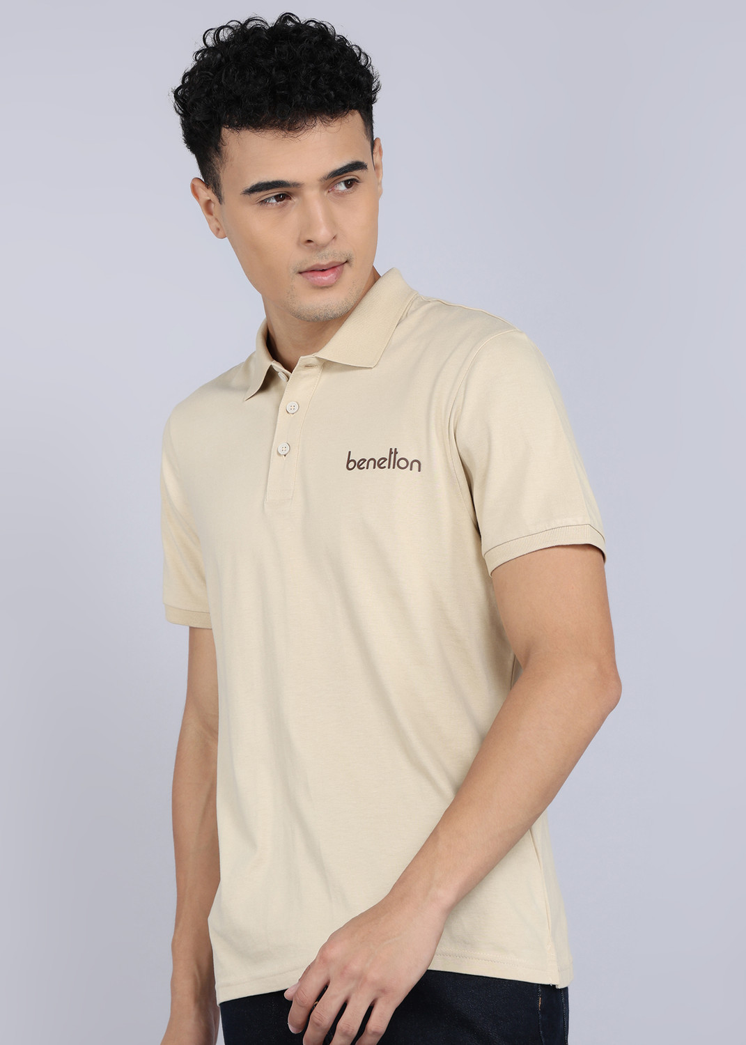 Image of United Colors of Benetton Solid Men Polo Neck Brown T-Shirt