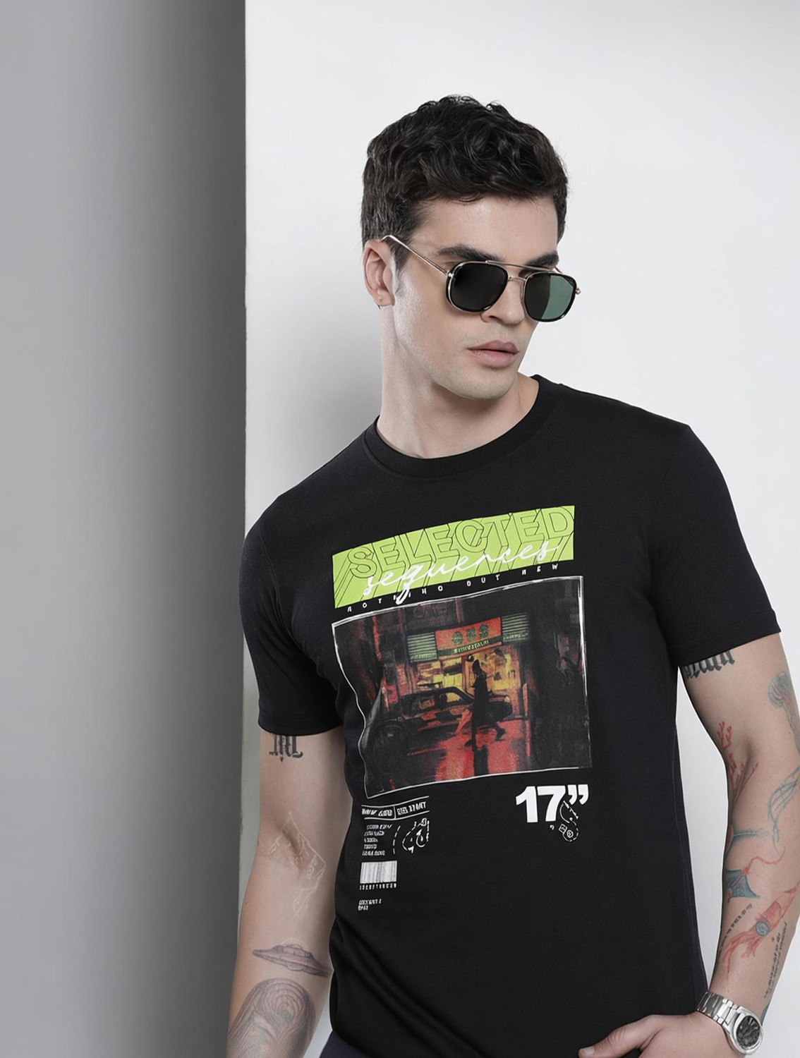 Image of The Indian Garage Co. Printed, Typography Men Round Neck Black T-Shirt