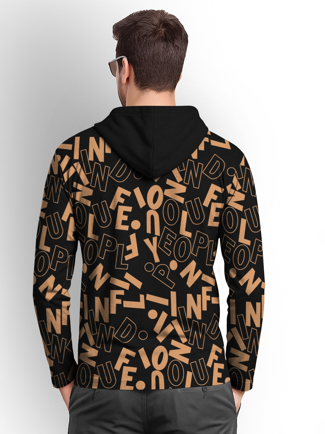 Image of TRIPR Printed Men Hooded Neck Black, Beige T-Shirt