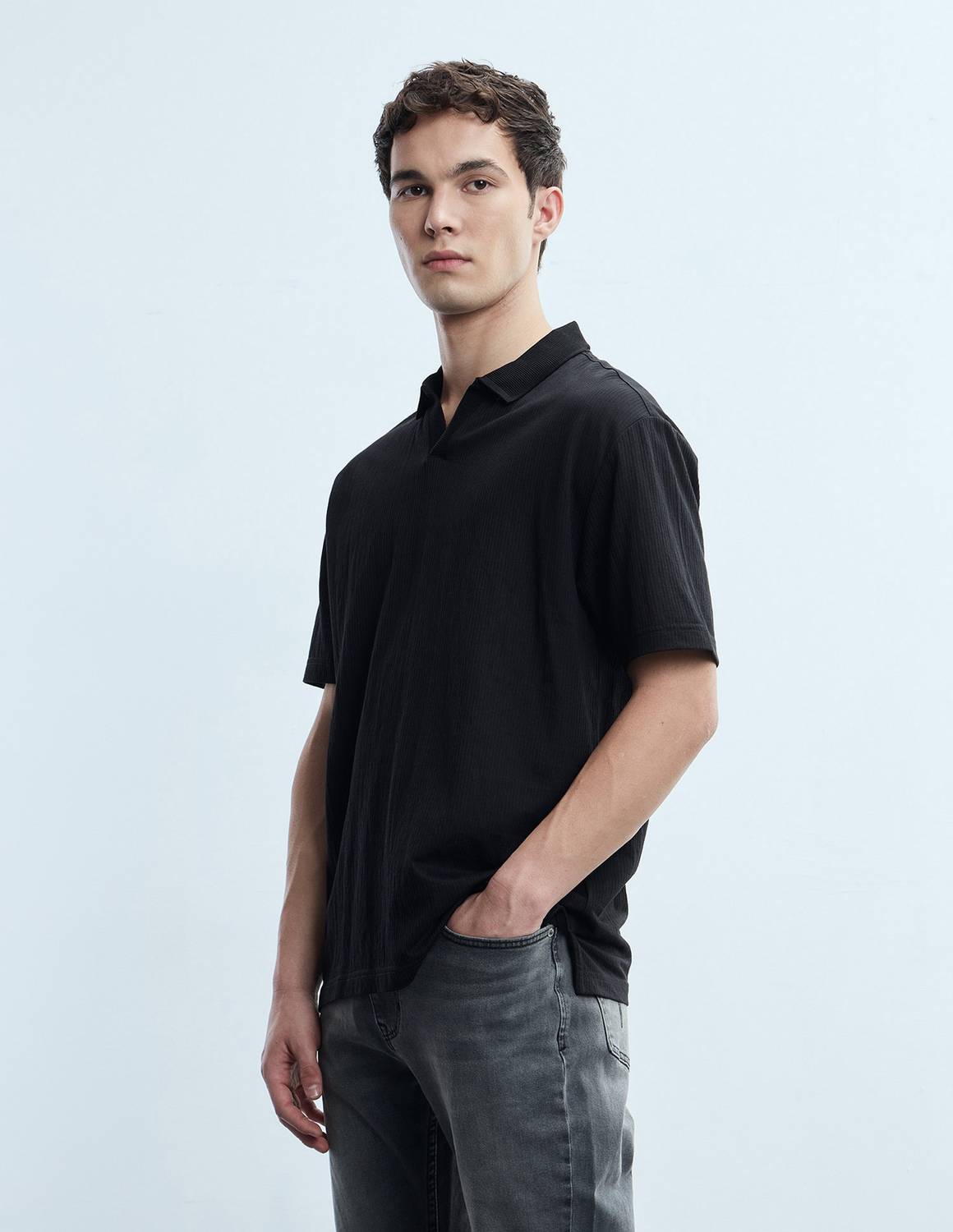 FLYING MACHINE Men Black Polo Neck T-Shirt - Image 3