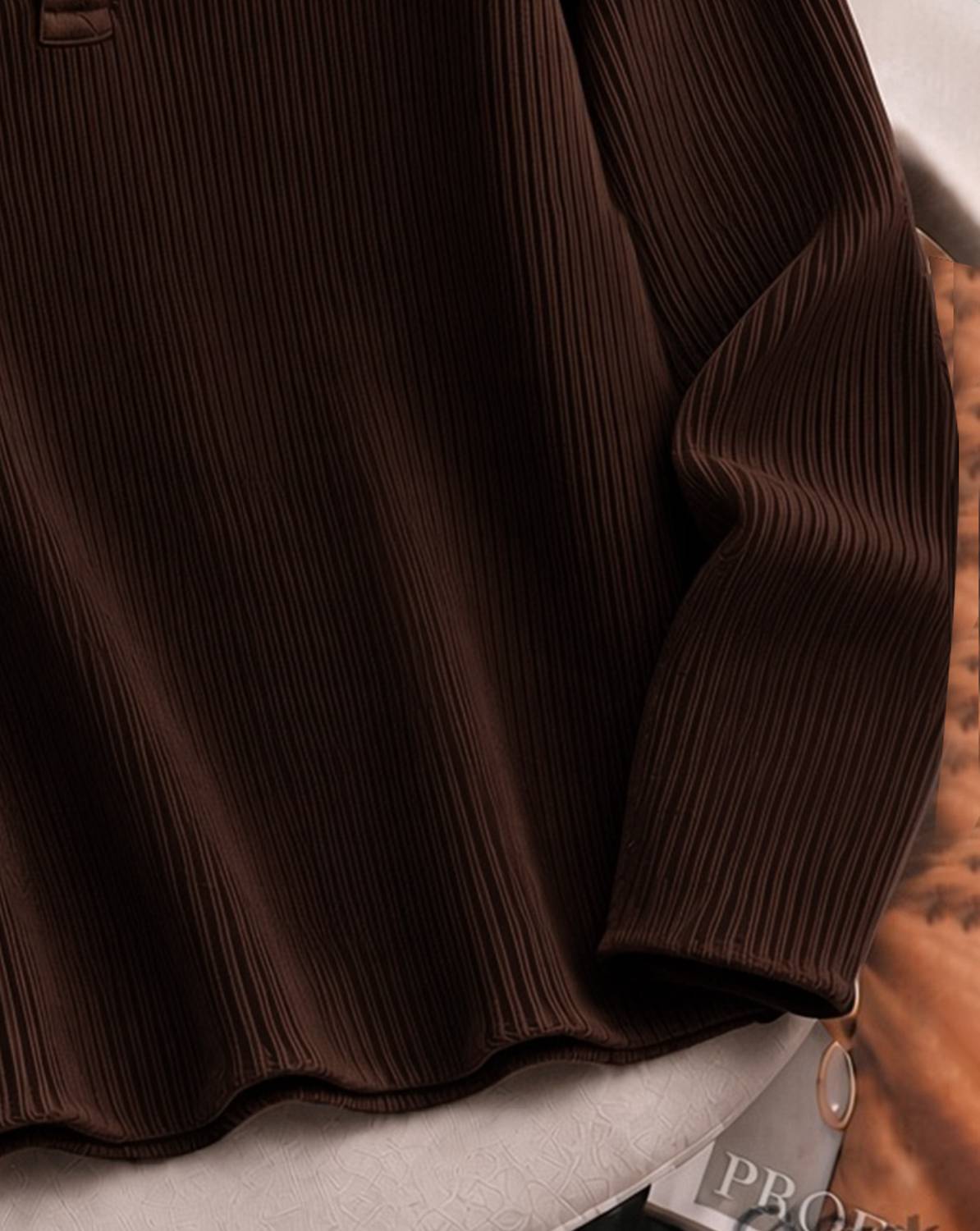 AOOSH Men Henley Neck Brown T-Shirt - Image 3