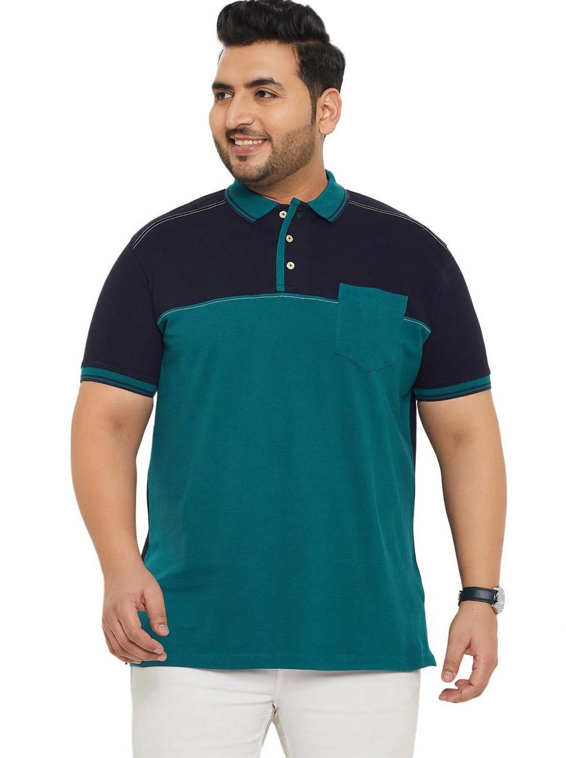 bigbanana Colorblock Men Polo Neck Blue T-Shirt